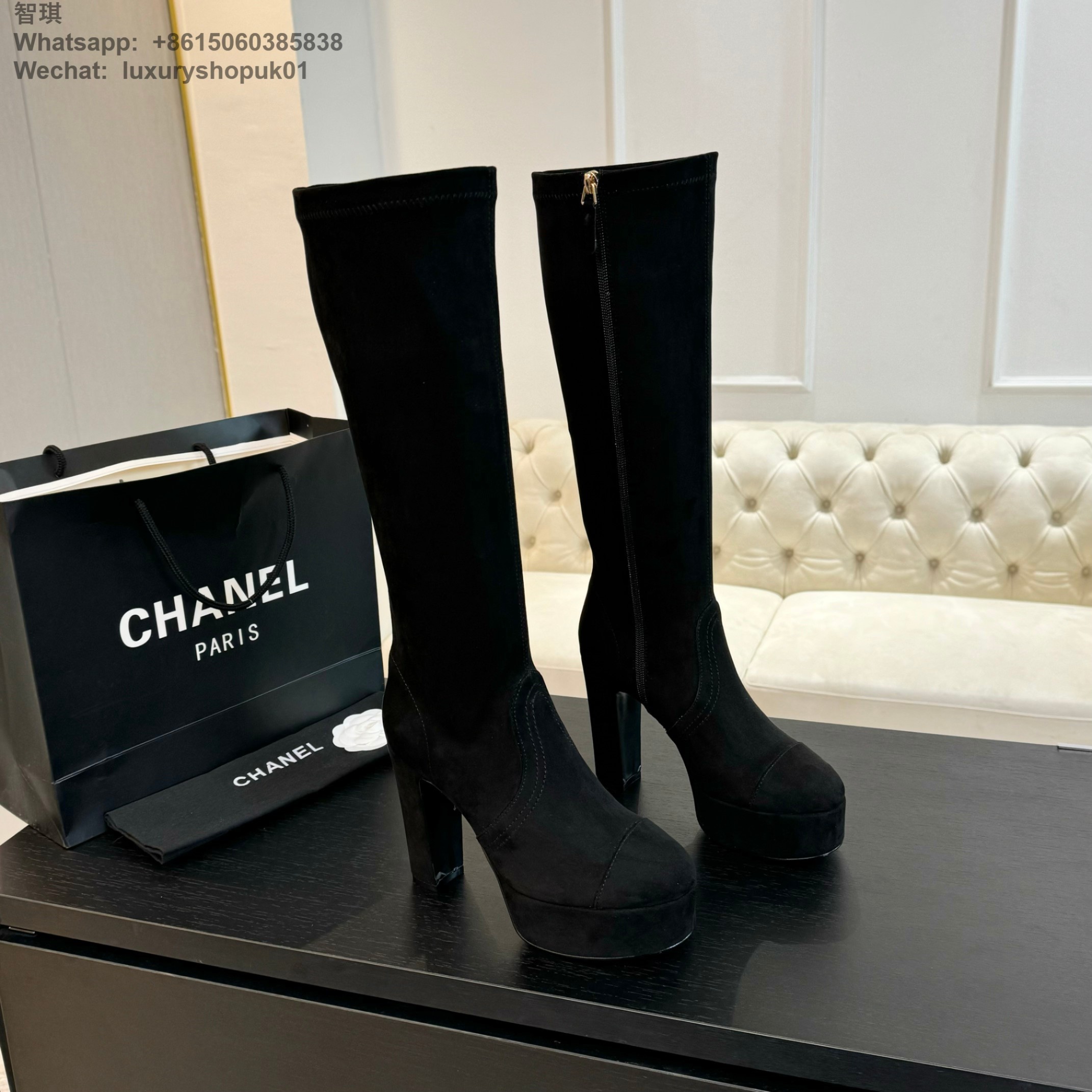 Women Chanel FALL-WINTER 2024 2025 high boot Platform Stretch Suede Calfskin Shoes