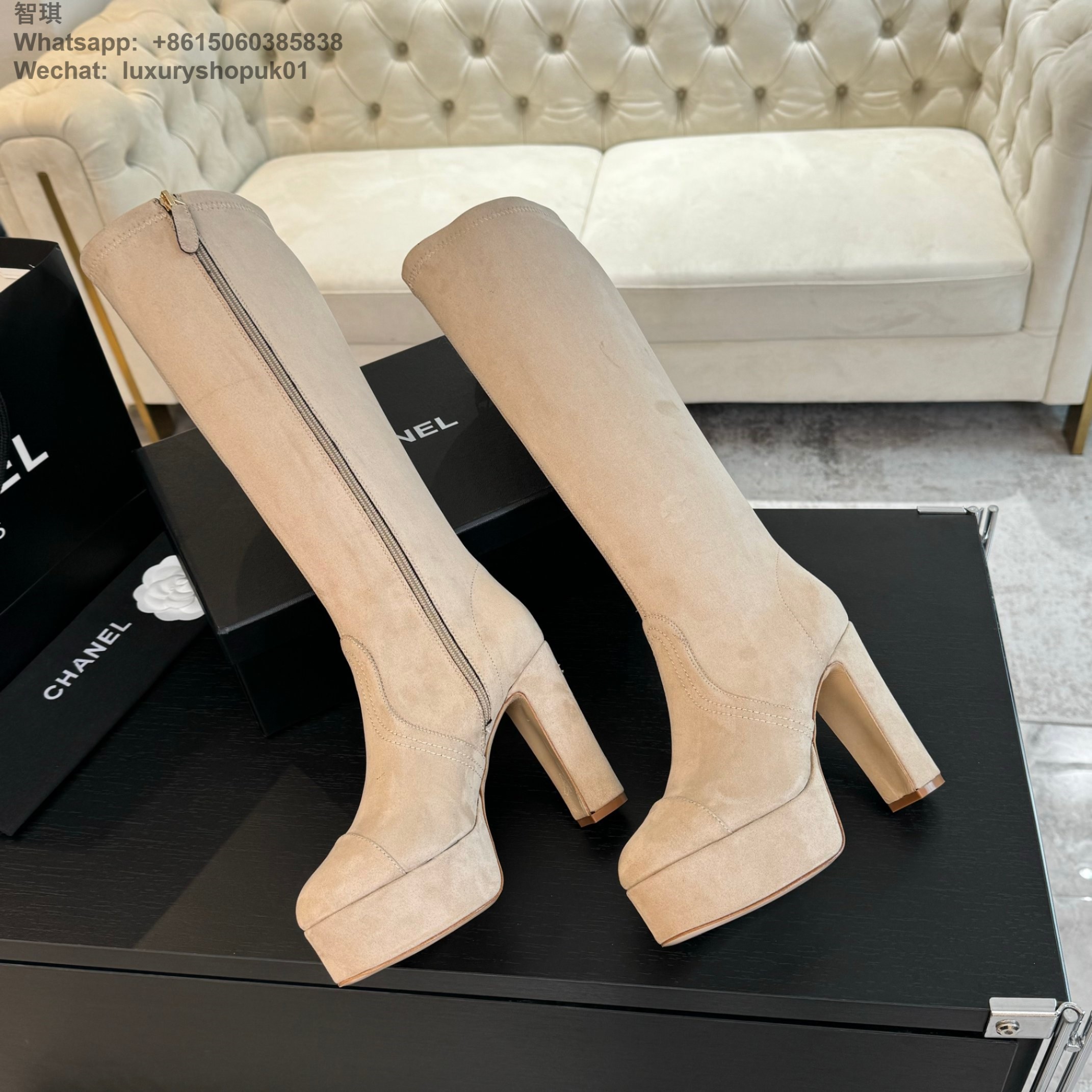 Women Chanel FALL-WINTER 2024 2025 high boot Platform Stretch Suede Calfskin Shoes