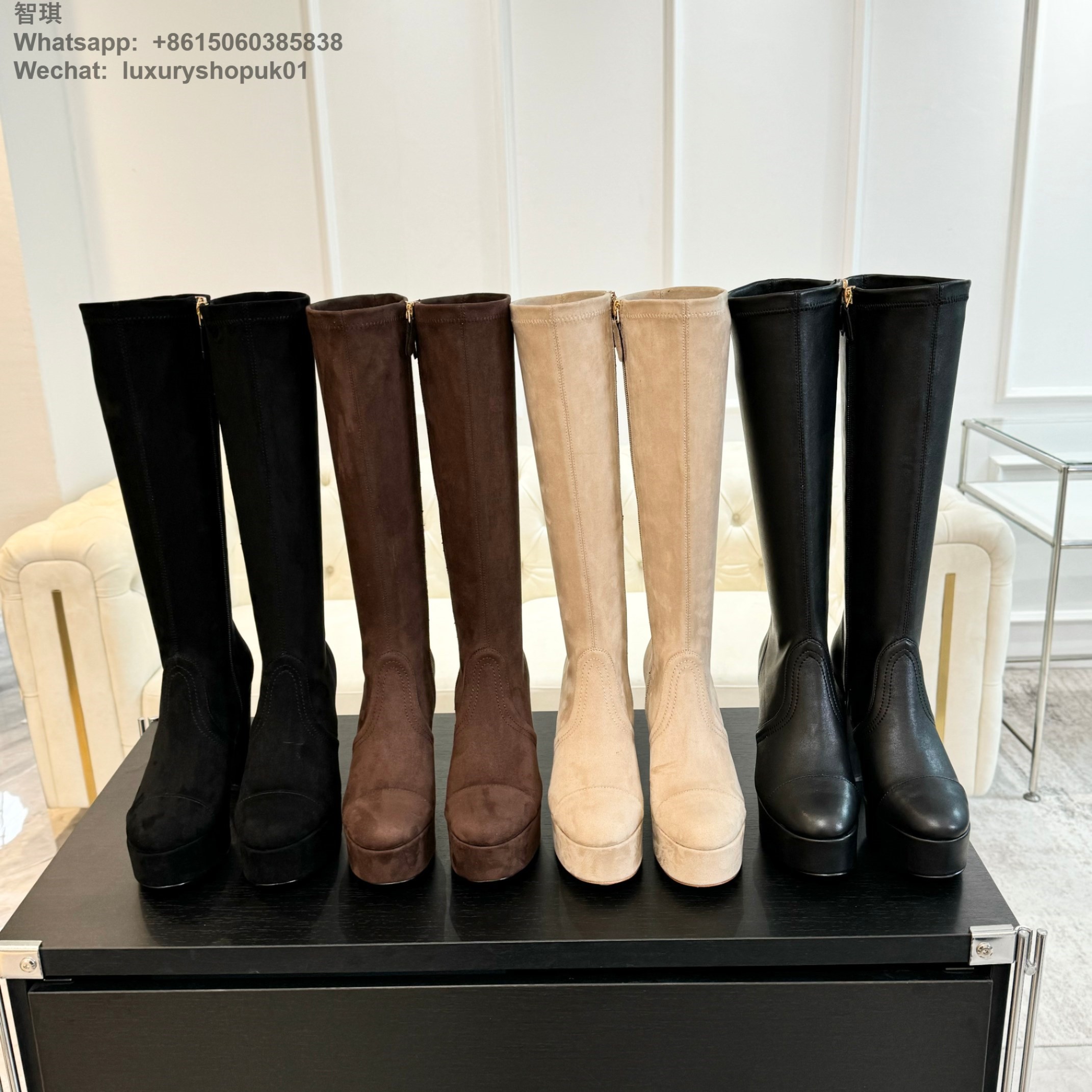 Women Chanel FALL-WINTER 2024 2025 high boot Platform Stretch Suede Calfskin Shoes