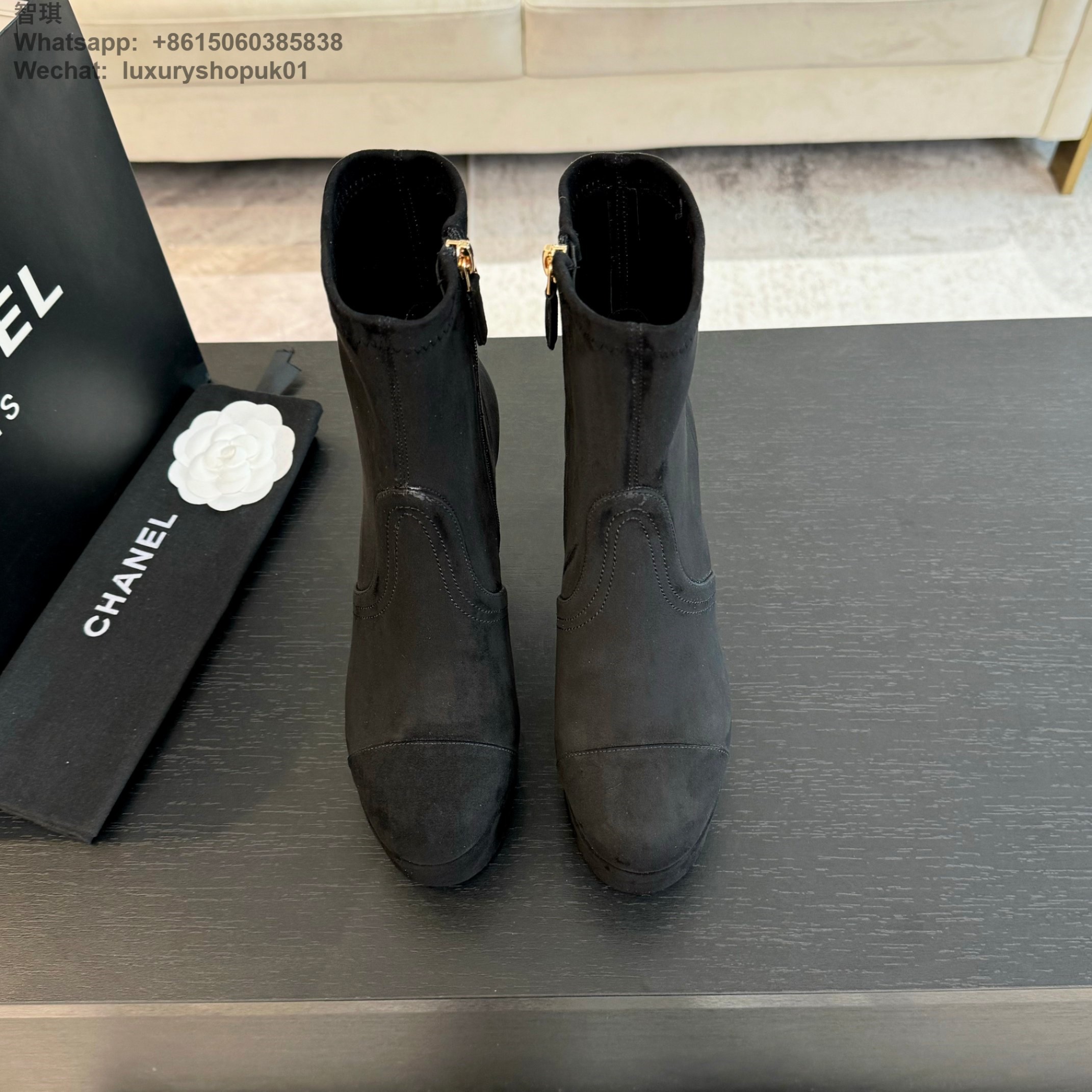 Women Chanel FALL-WINTER 2024 2025 SHORT BOOTS Platform Stretch Suede Calfskin Shoes