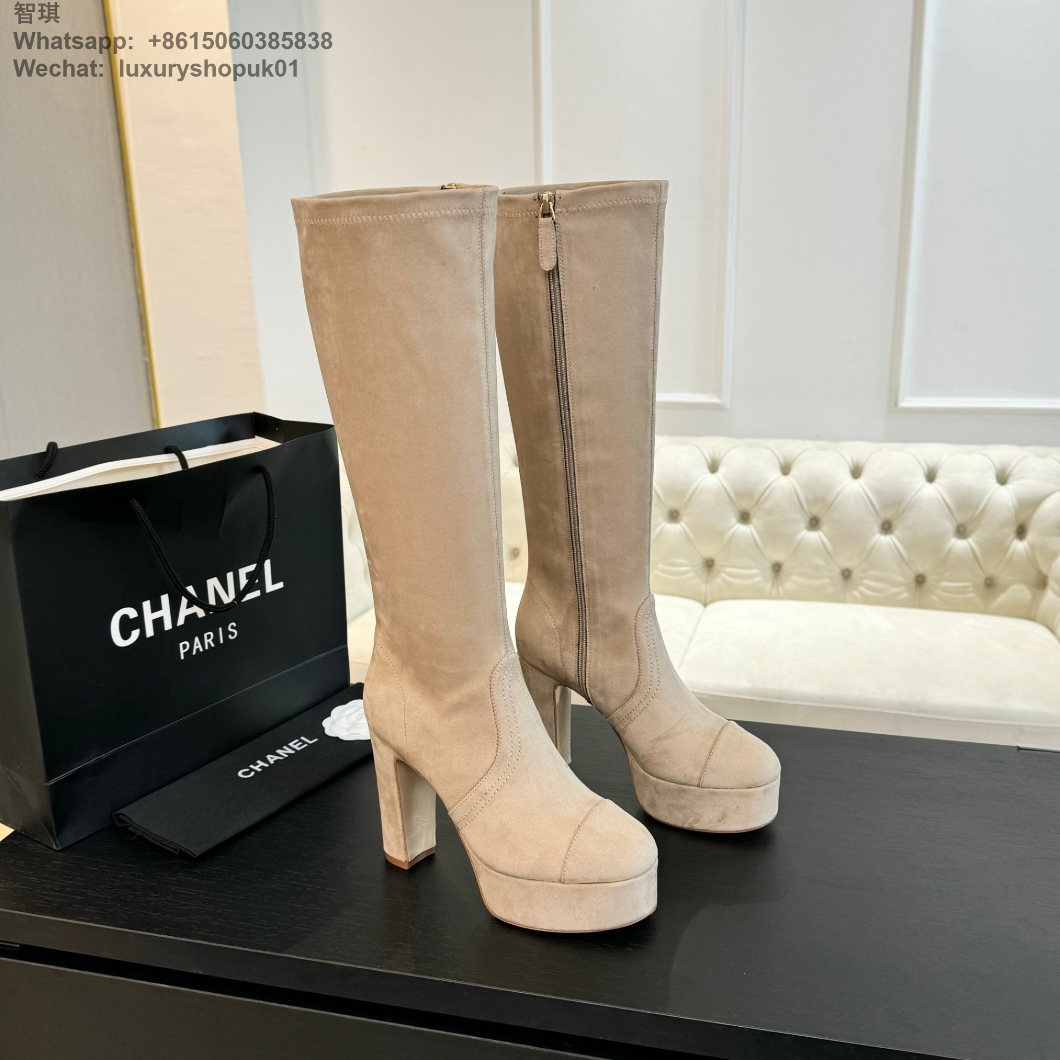 Women Chanel FALL-WINTER 2024 2025 high boot Platform Stretch Suede Calfskin Shoes