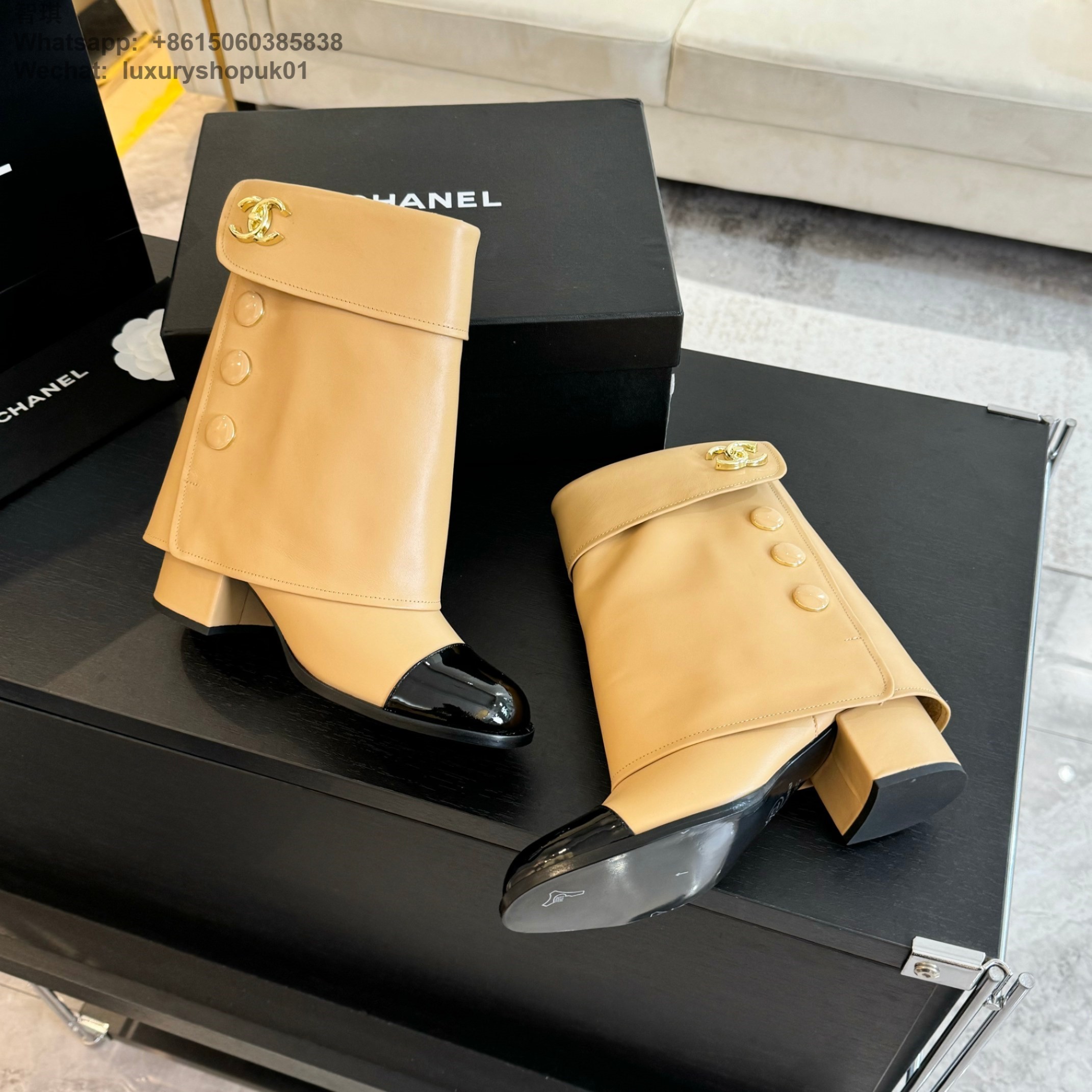 Women Chanel Leather Short Boot Shoes 6.5cm