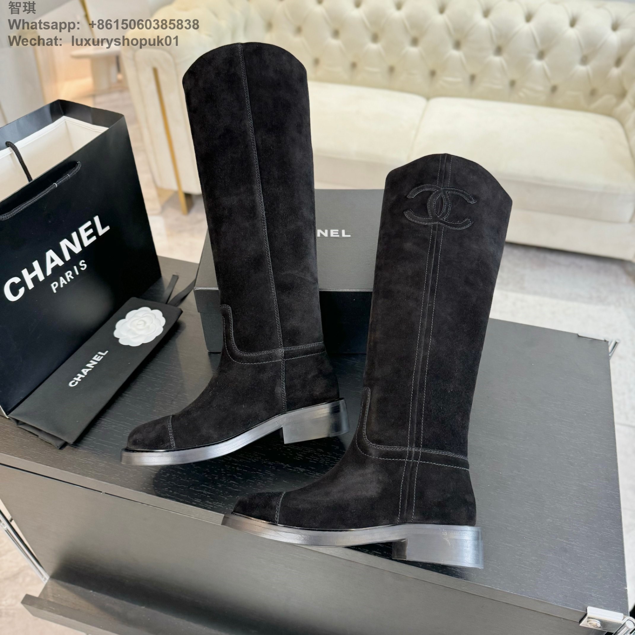 Women Chanel Suede Leather high Boot Shoes