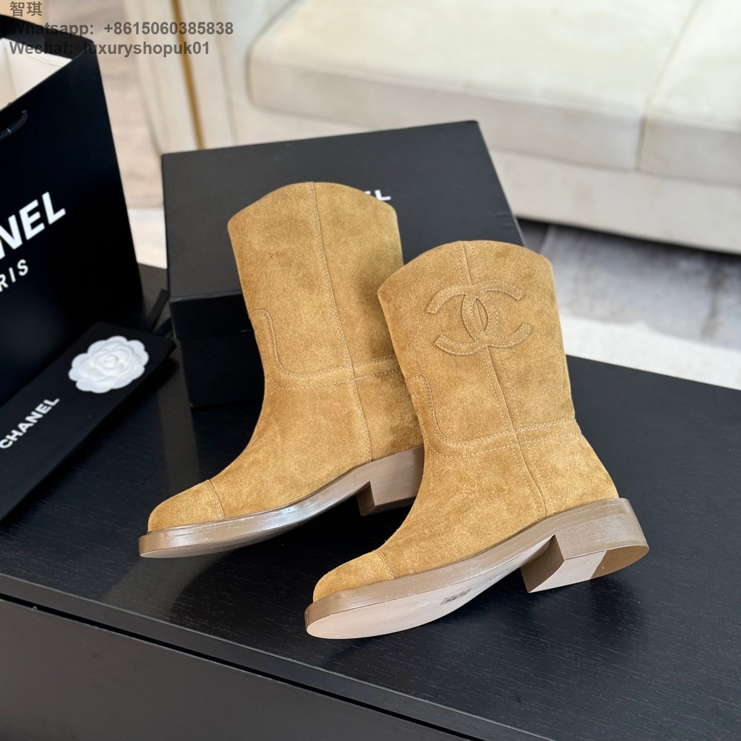Women Chanel Suede Leather Boot Shoes