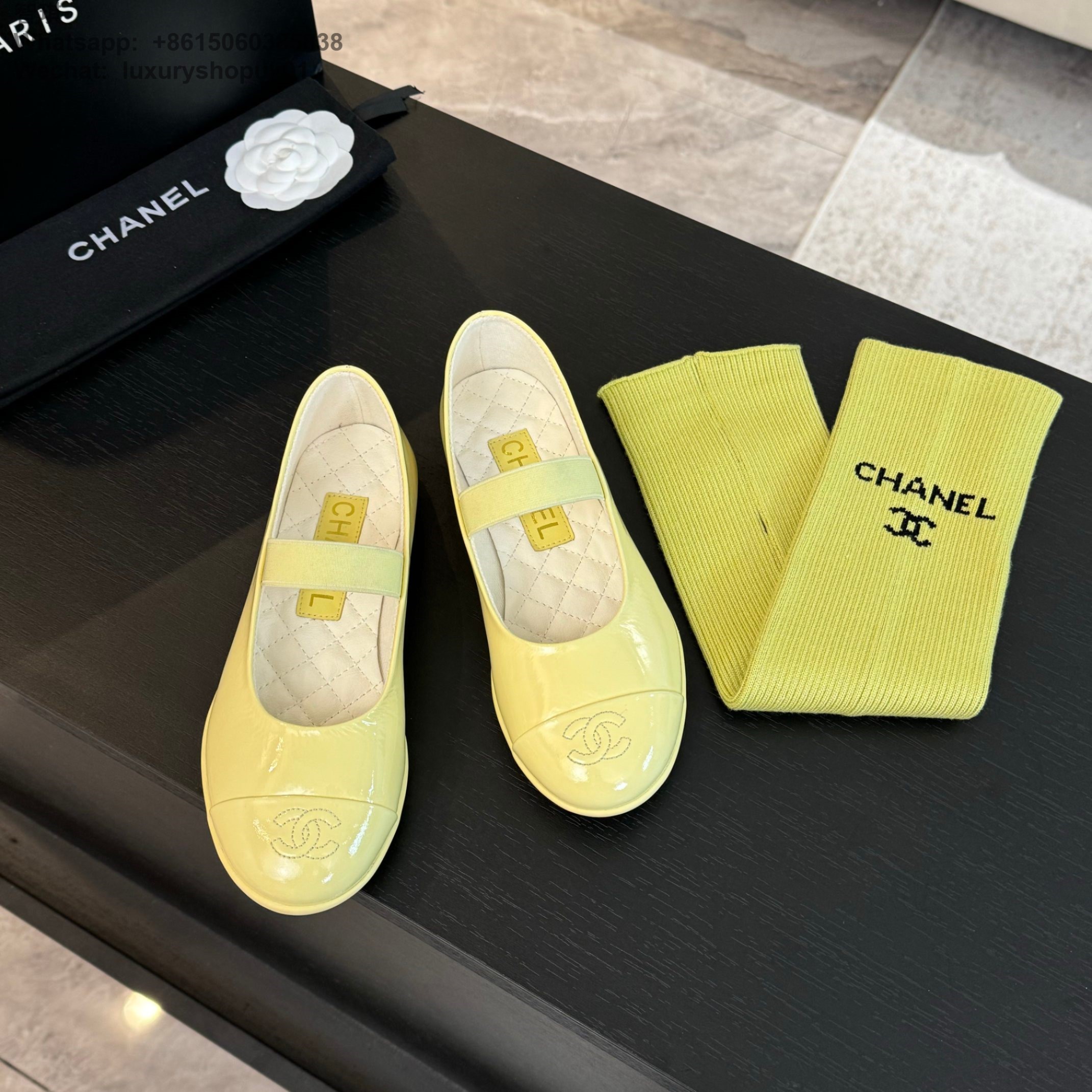 Women Chanel CC Logo Leather Ballet Flat Shoes