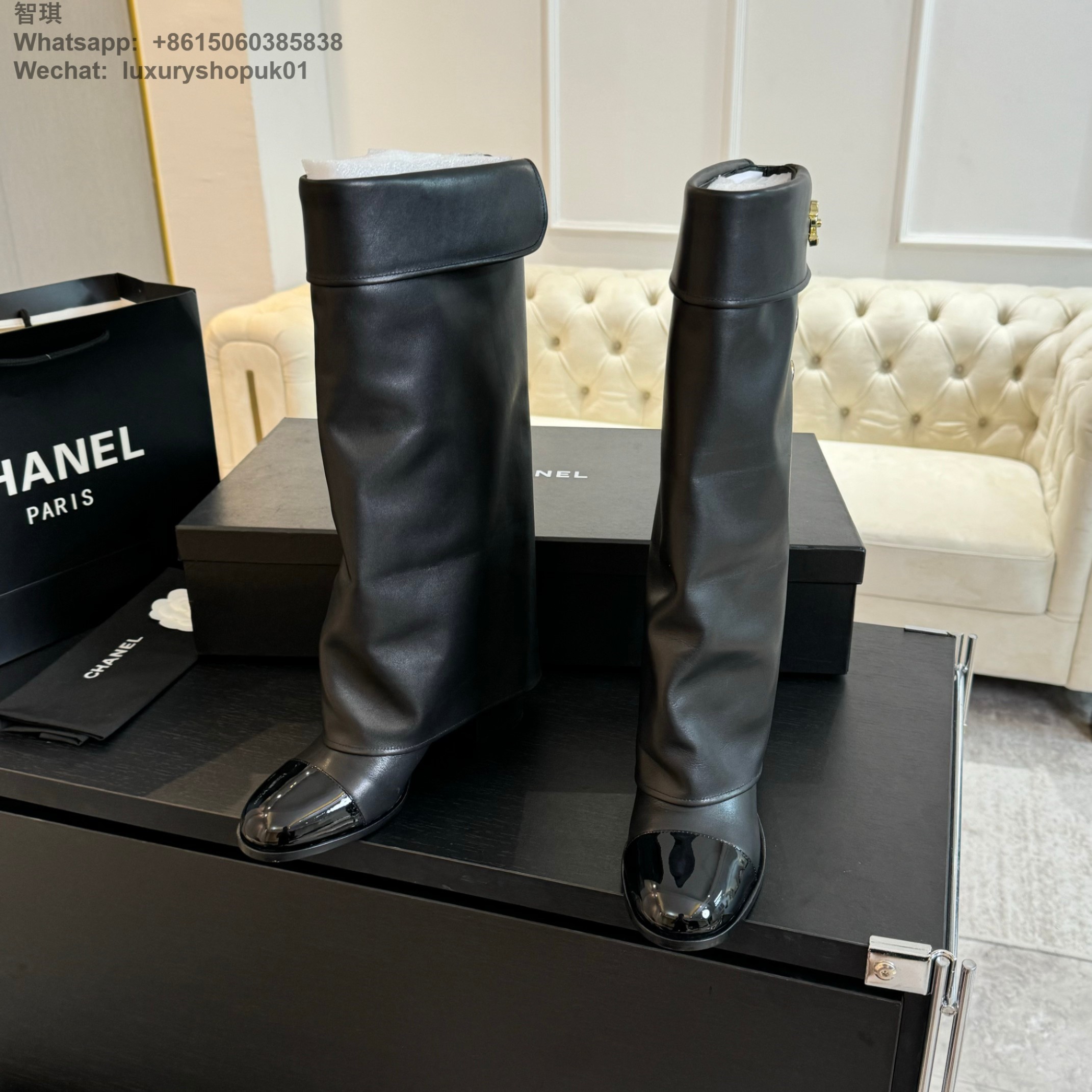 Women Chanel Leather High Boot Shoes 6.5cm