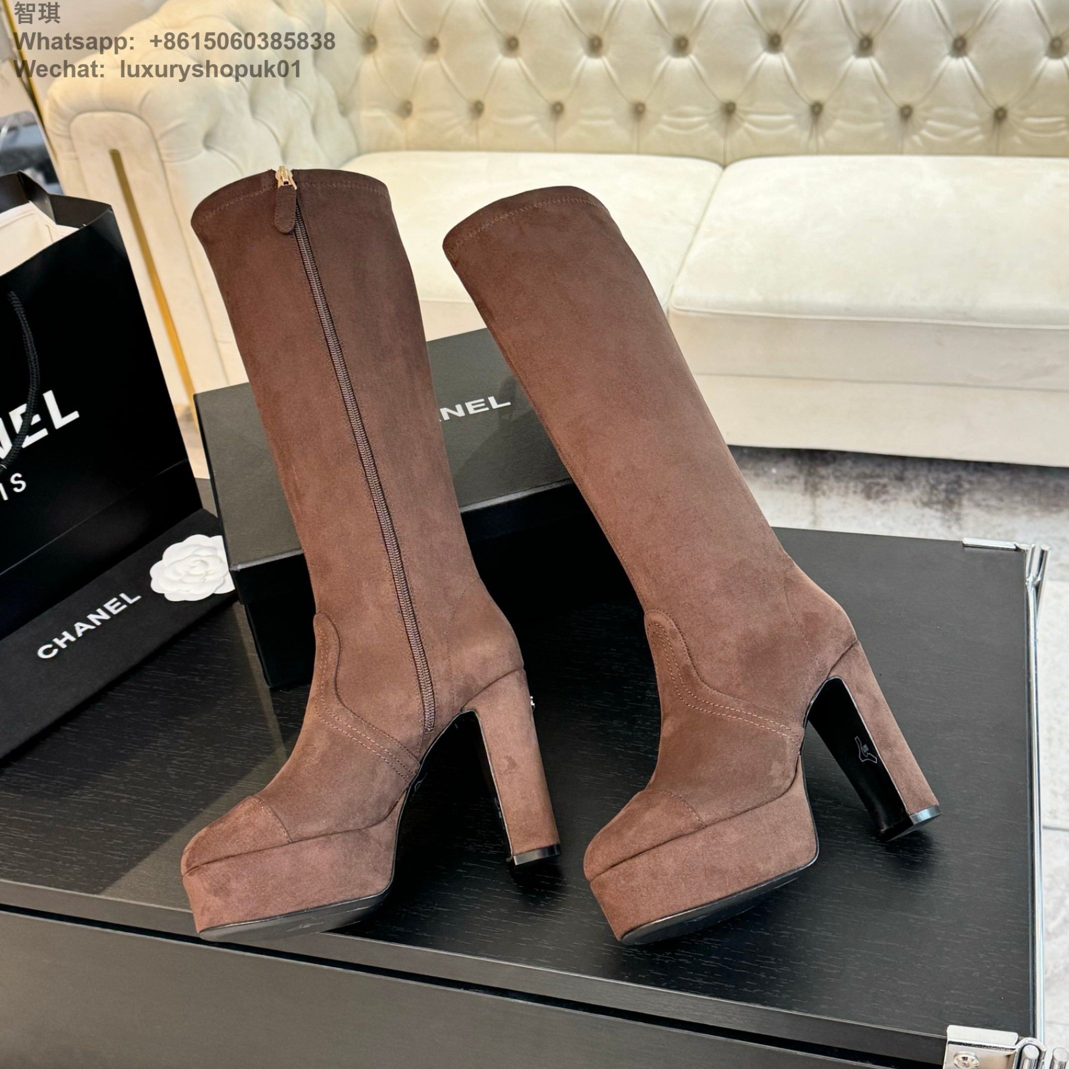 Women Chanel FALL-WINTER 2024 2025 high boot Platform Stretch Suede Calfskin Shoes