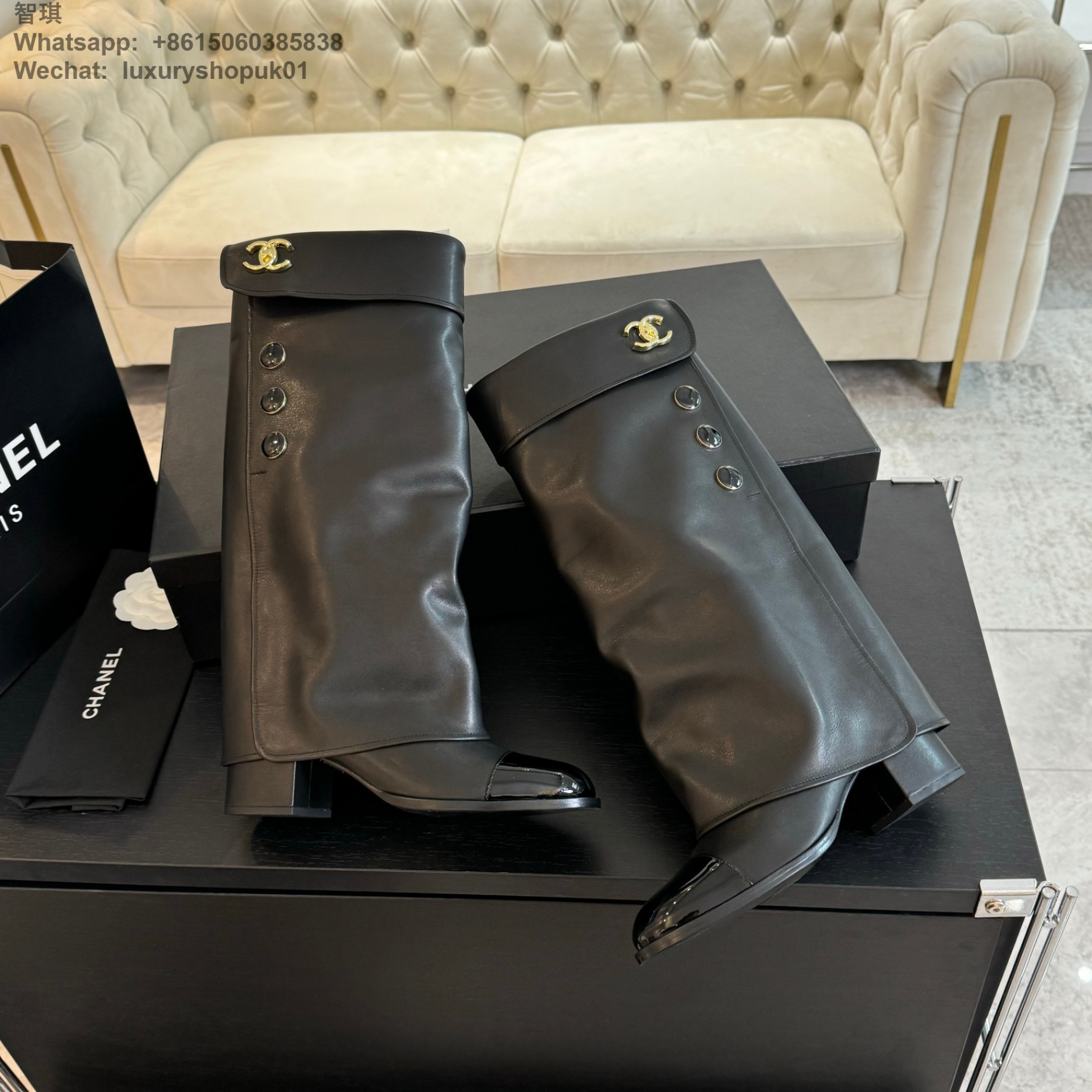 Women Chanel Leather High Boot Shoes 6.5cm