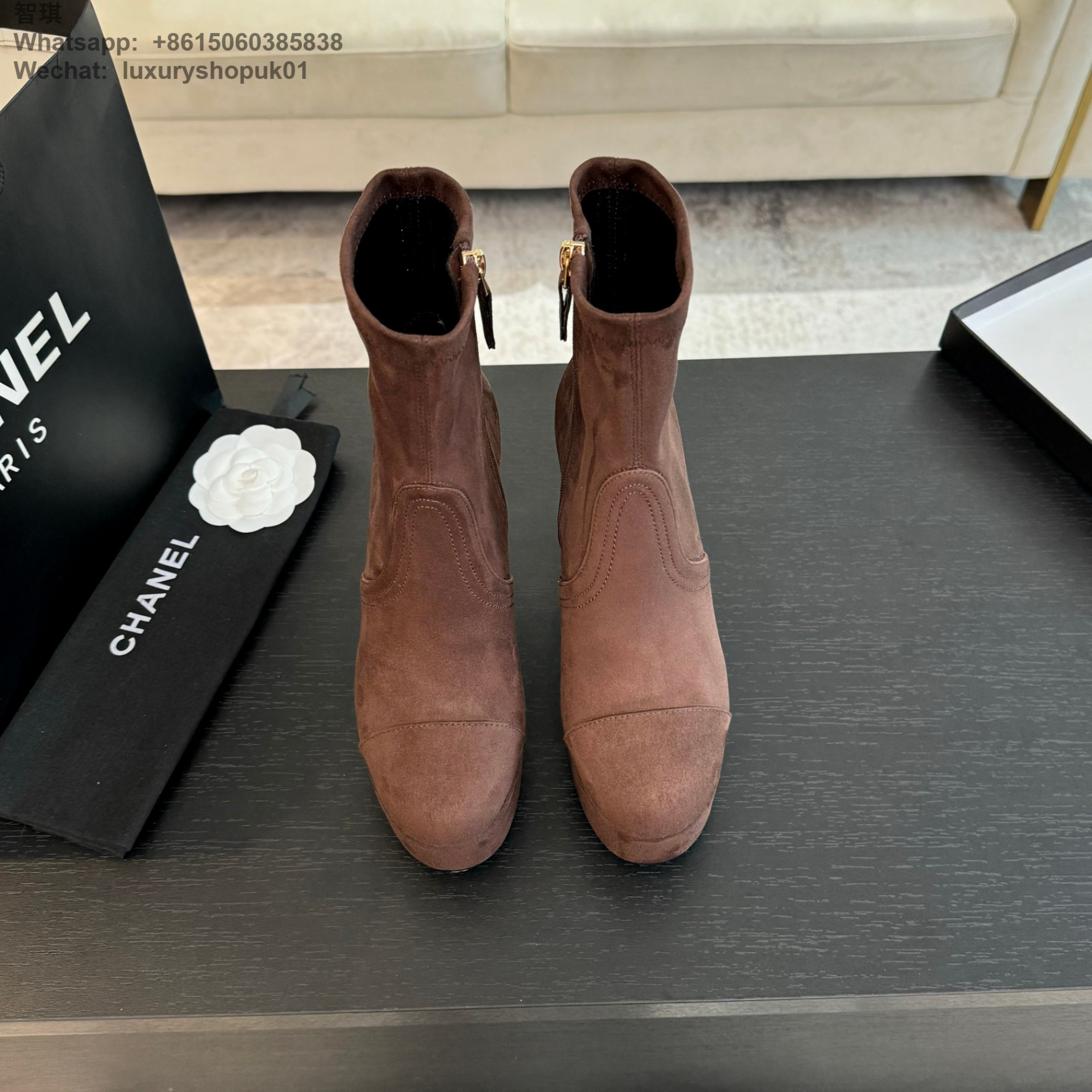 Women Chanel FALL-WINTER 2024 2025 SHORT BOOTS Platform Stretch Suede Calfskin Shoes