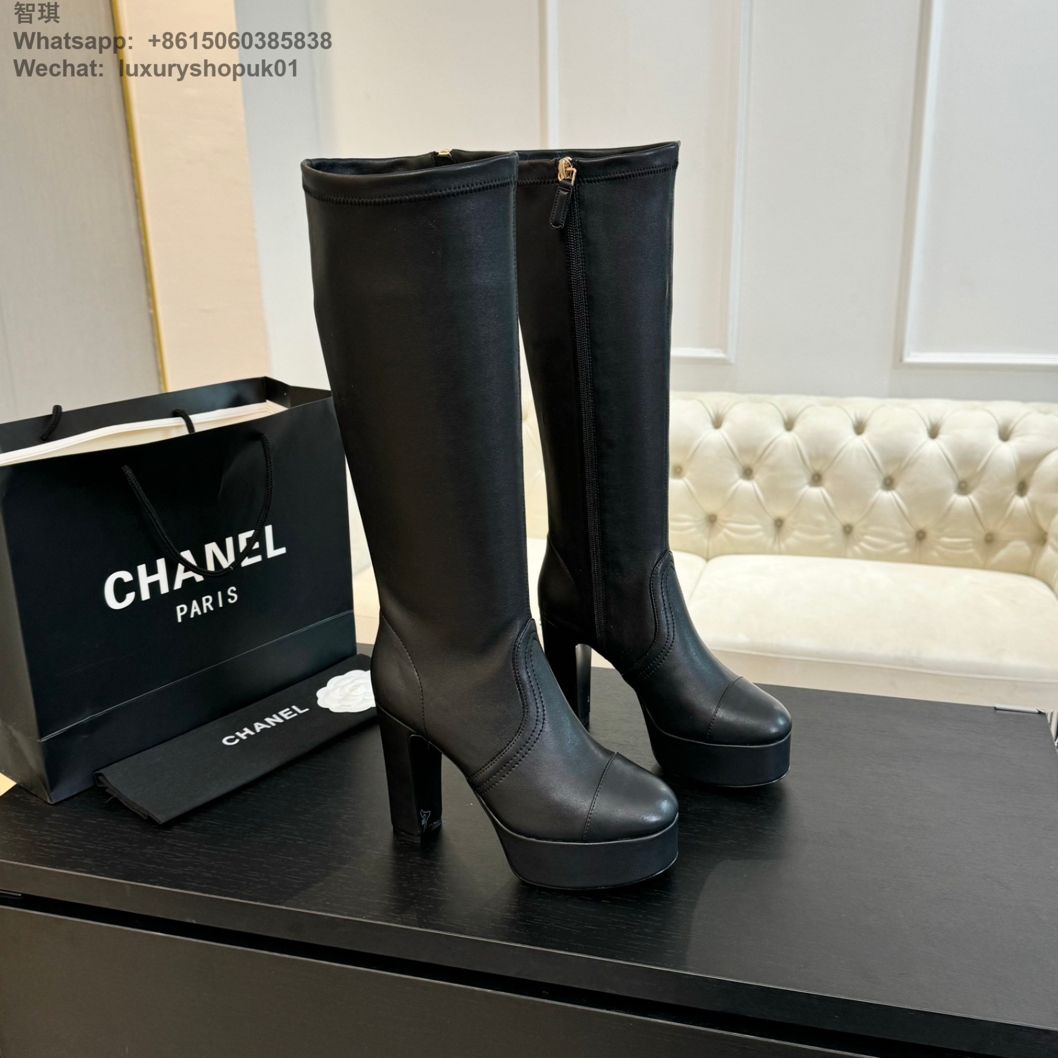 Women Chanel FALL-WINTER 2024 2025 high boot Platform Stretch Suede Calfskin Shoes