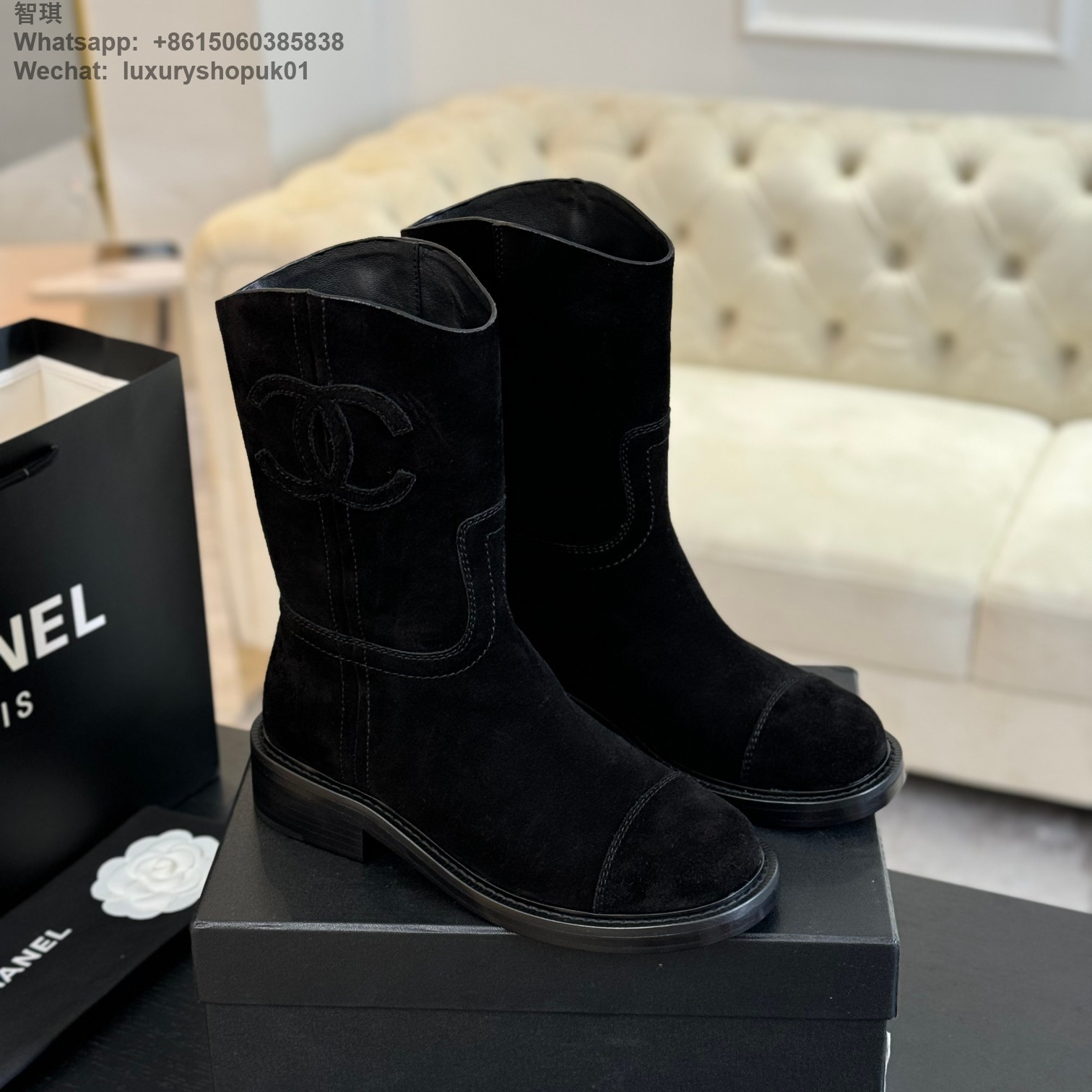 Women Chanel Suede Leather Boot Shoes