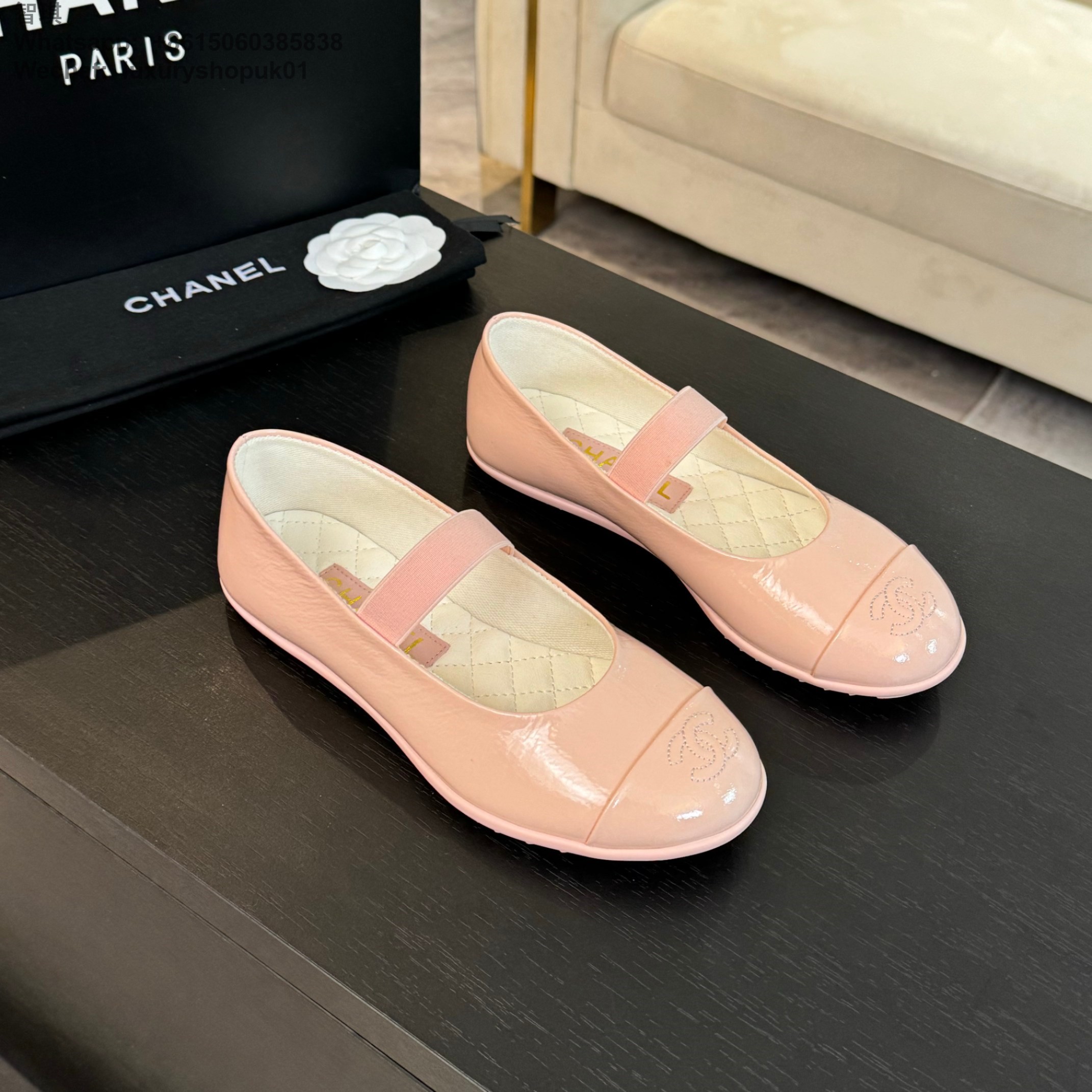 Women Chanel CC Logo Leather Ballet Flat Shoes