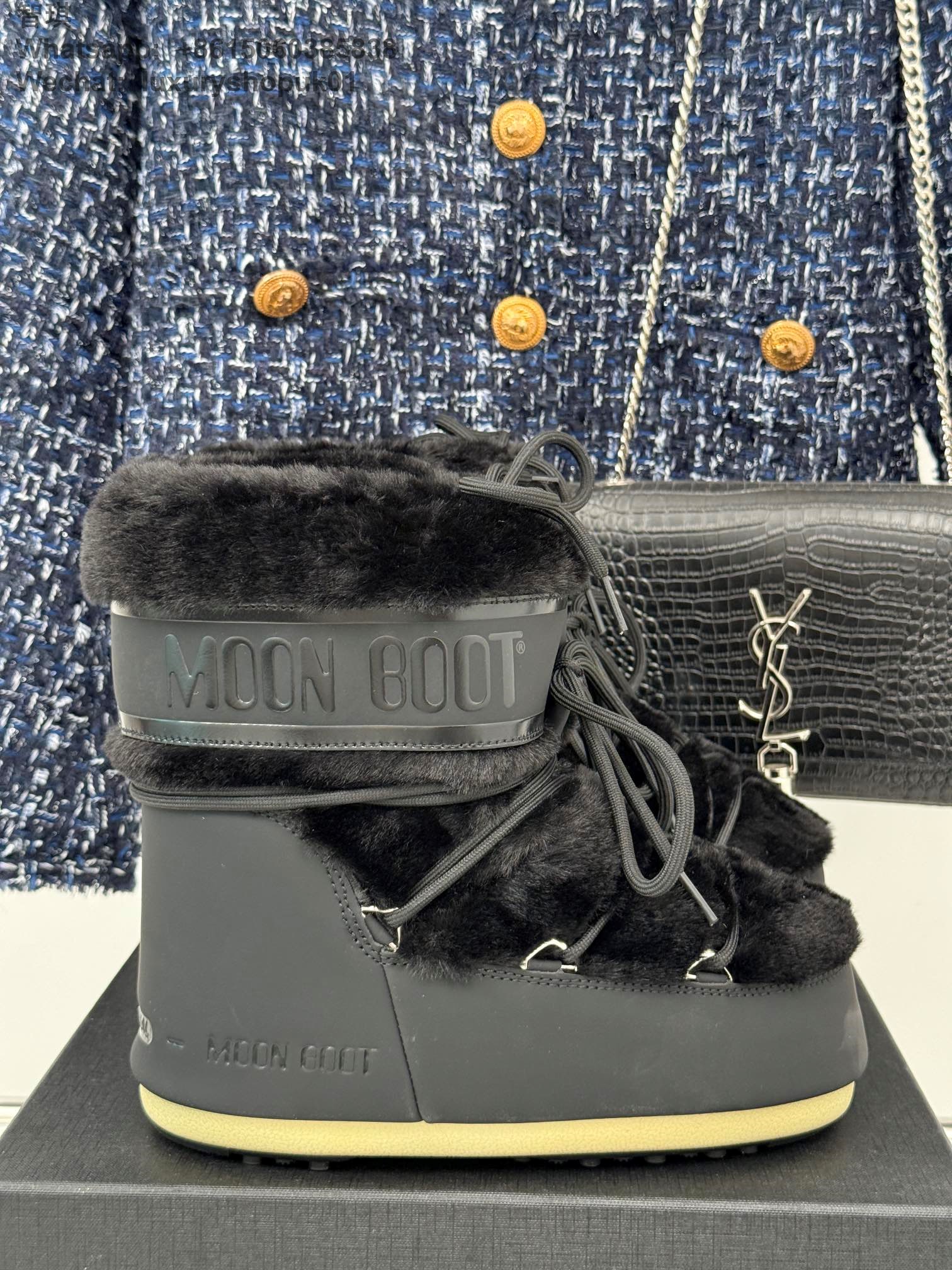 Moon Boot Shearling Fur Park Lace-Up Women Ankle Boots Snow Shoes