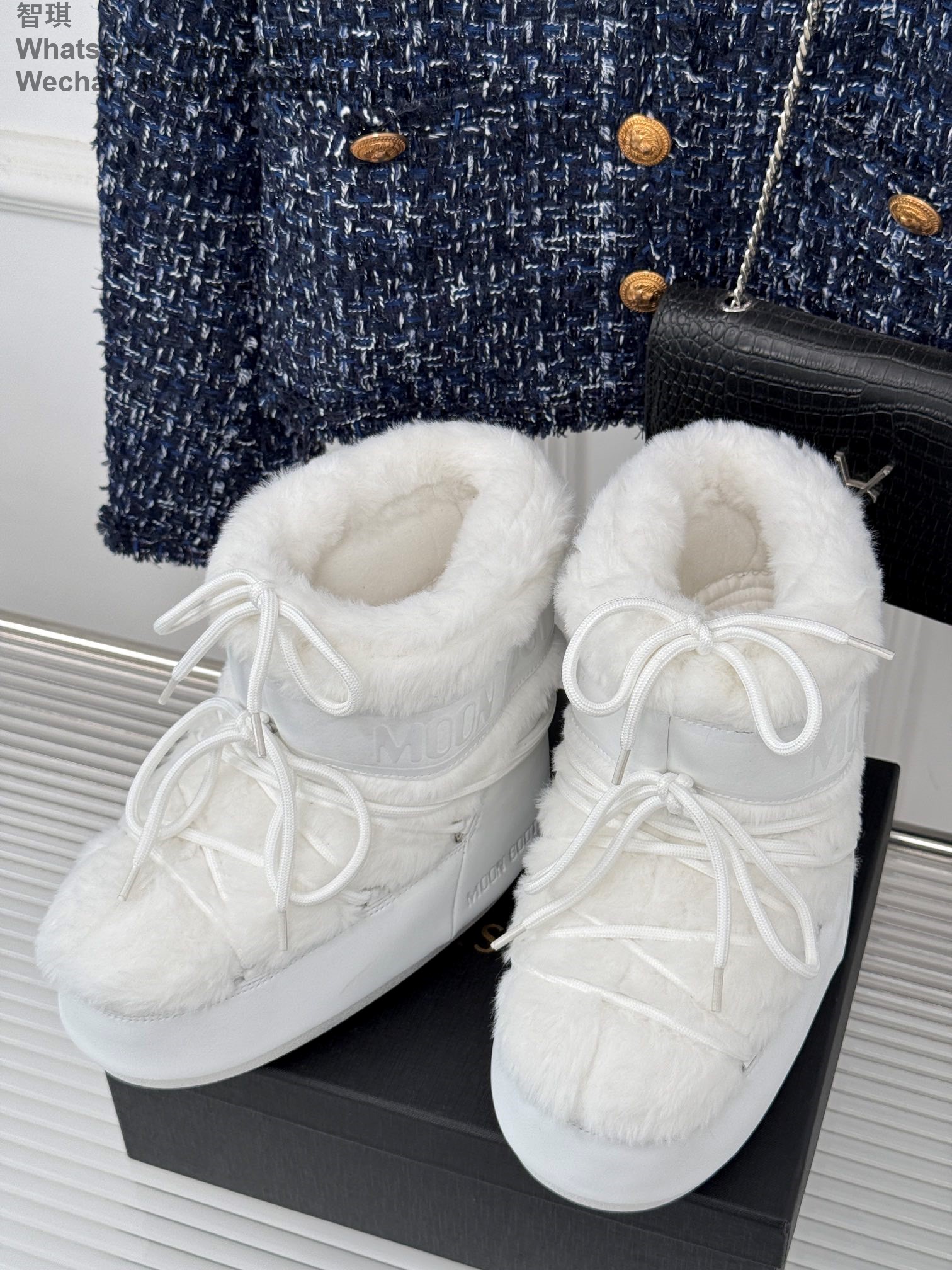 Moon Boot Shearling Fur Park Lace-Up Women Ankle Boots Snow Shoes