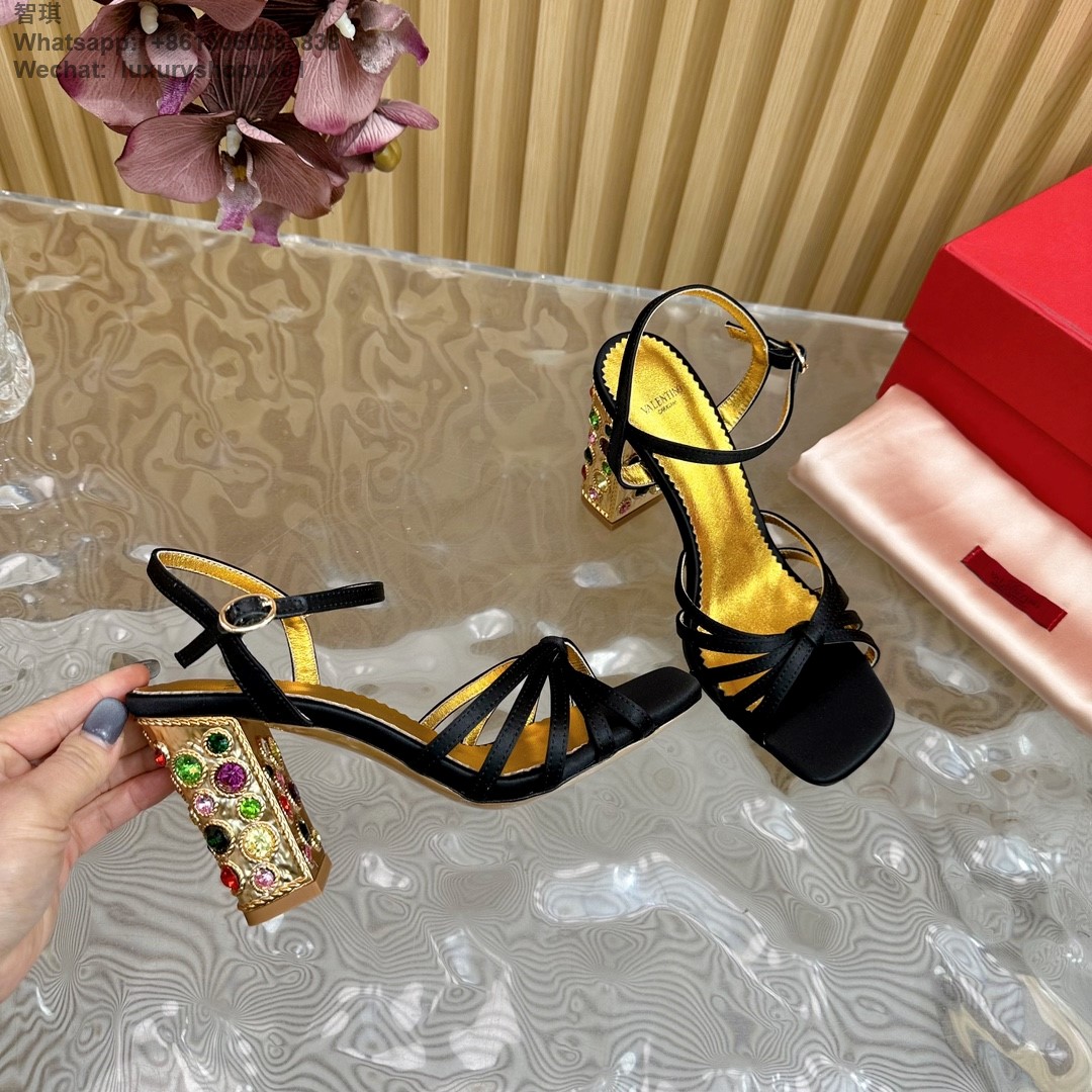 Valentino Preshoes Embellished Open Toe Satin Sandals Women Shoes