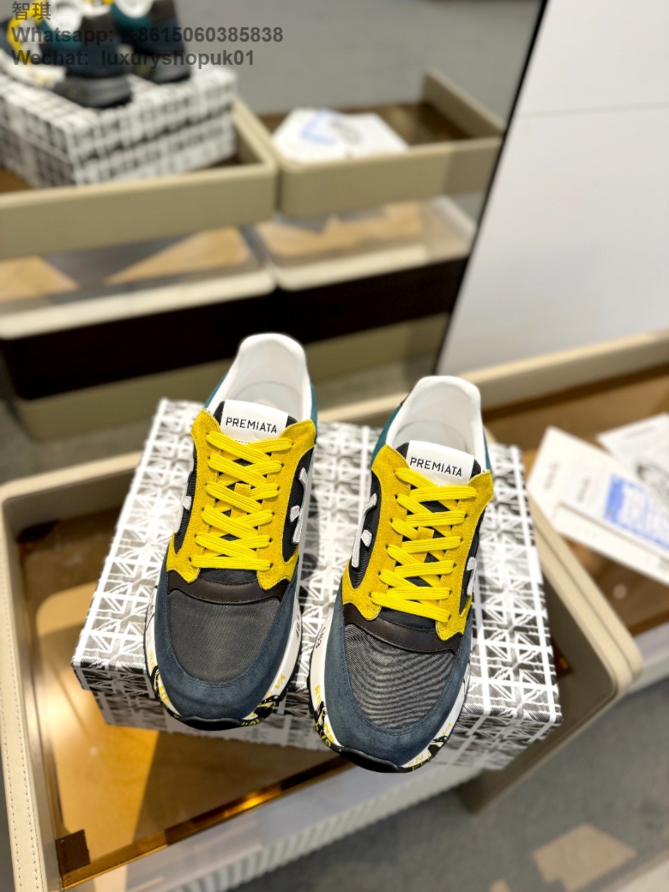 Premiata Lander Trainers  483 Original Suede-panel lace-up sneakers Women Mens Shoes