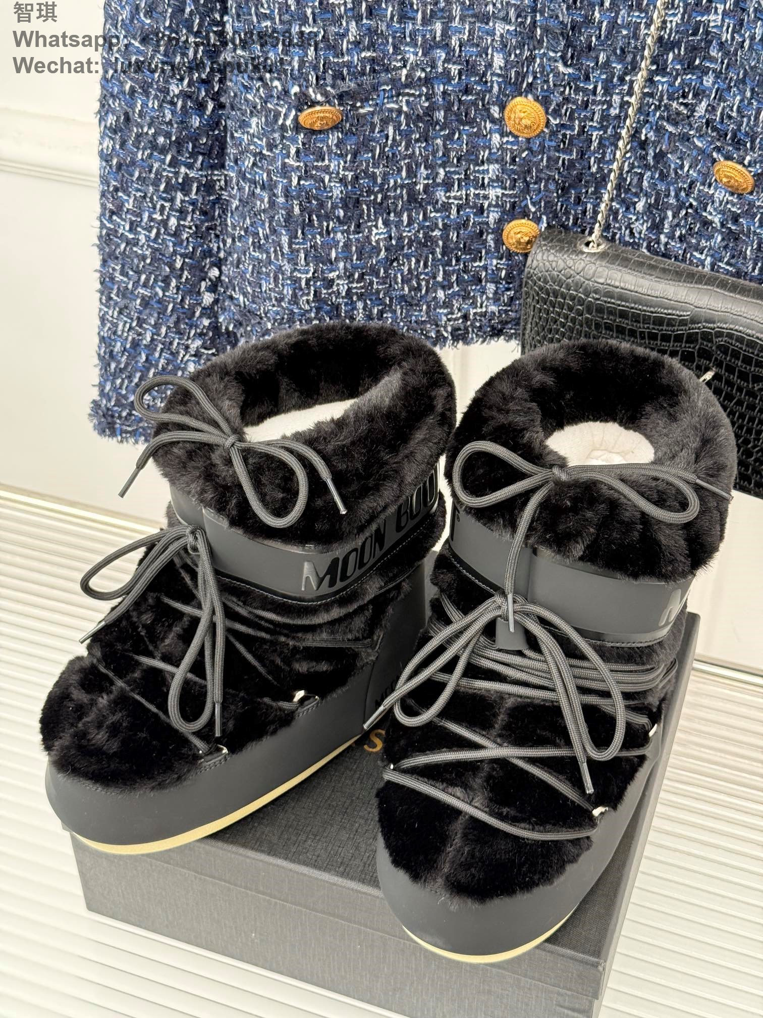 Moon Boot Shearling Fur Park Lace-Up Women Ankle Boots Snow Shoes