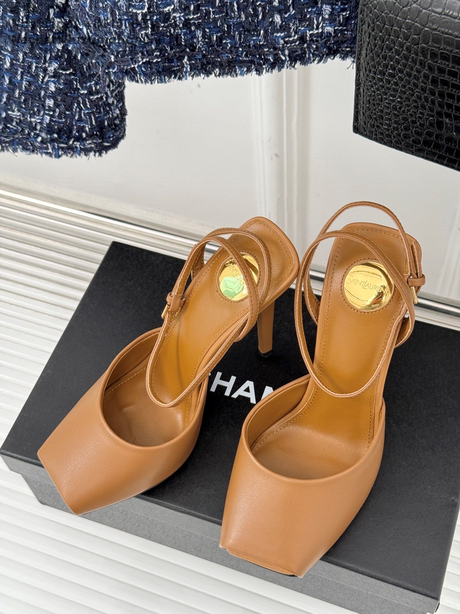 Saint Laurent Women La Scandale Ankle strap Sandals Leather Shoes YSL