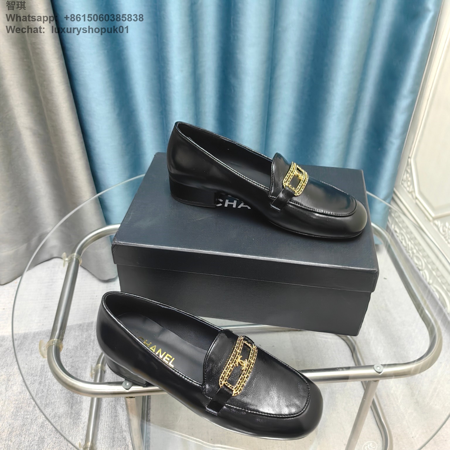 Women Chanel Chain Loafers Patent Leather CC Logo Flats Shoes