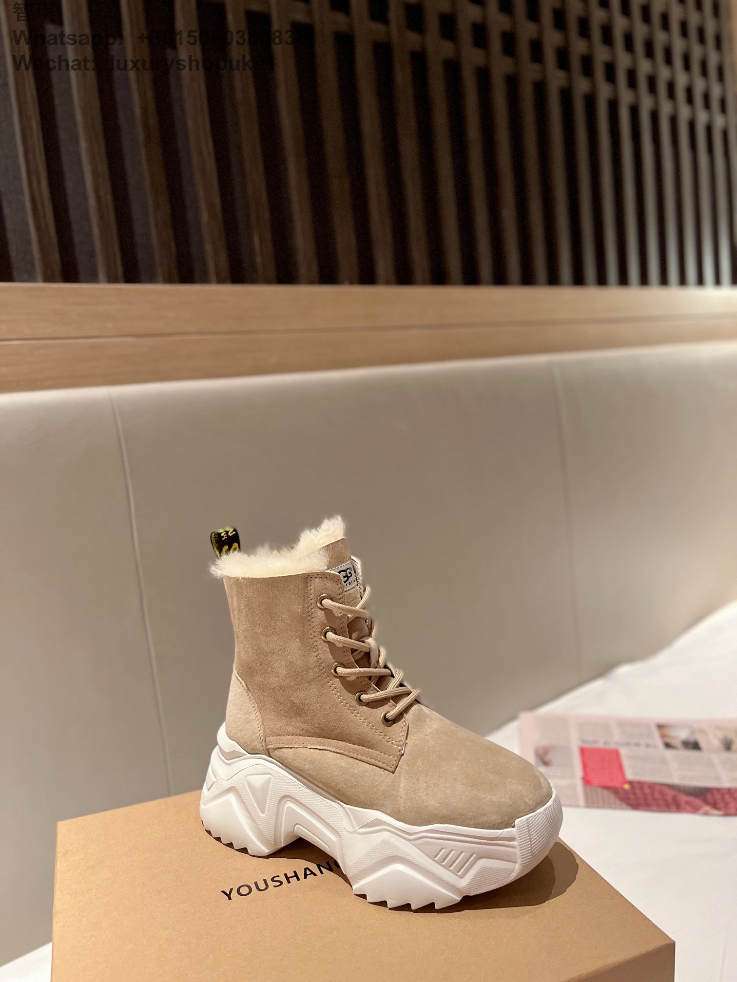 Ugg Beven Fur-lined Lace up High-top Sneakers Women snow shoes
