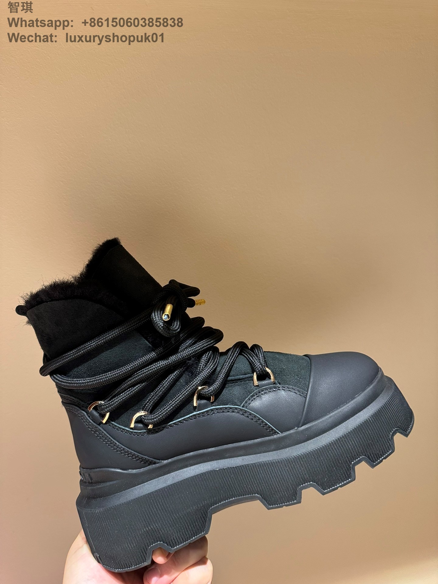 INUIKII Endurance Trekking Leather Lace-Up Classic Sneaker Lambskin Suede Fur Ankle Boots Women