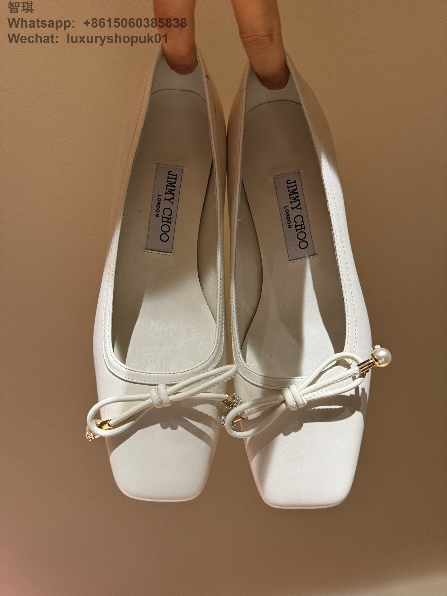 Jimmy Choo Elme Leather Bow Ballerina Pumps Women Shoes