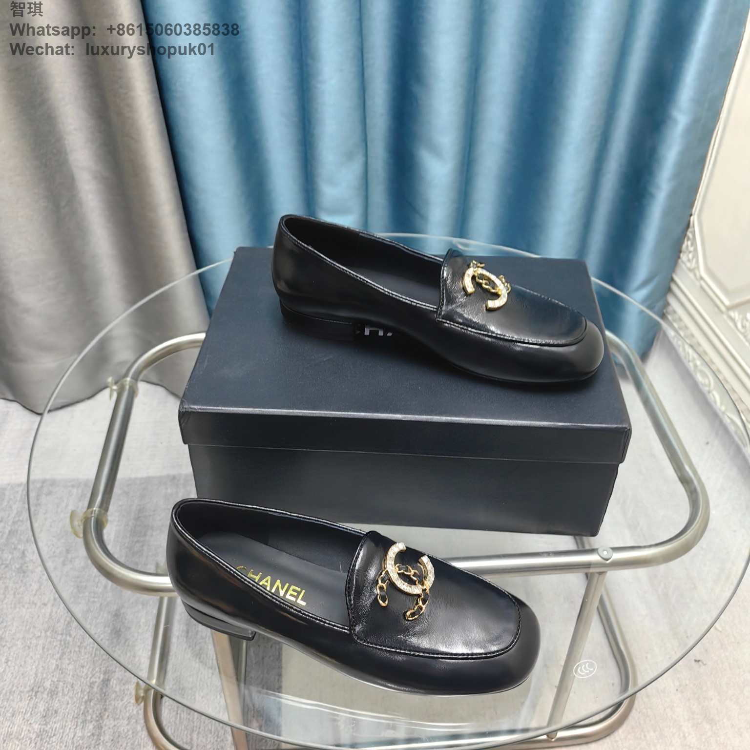 Women Chanel Crystals Diamond Loafers Leather CC Logo Flats Shoes