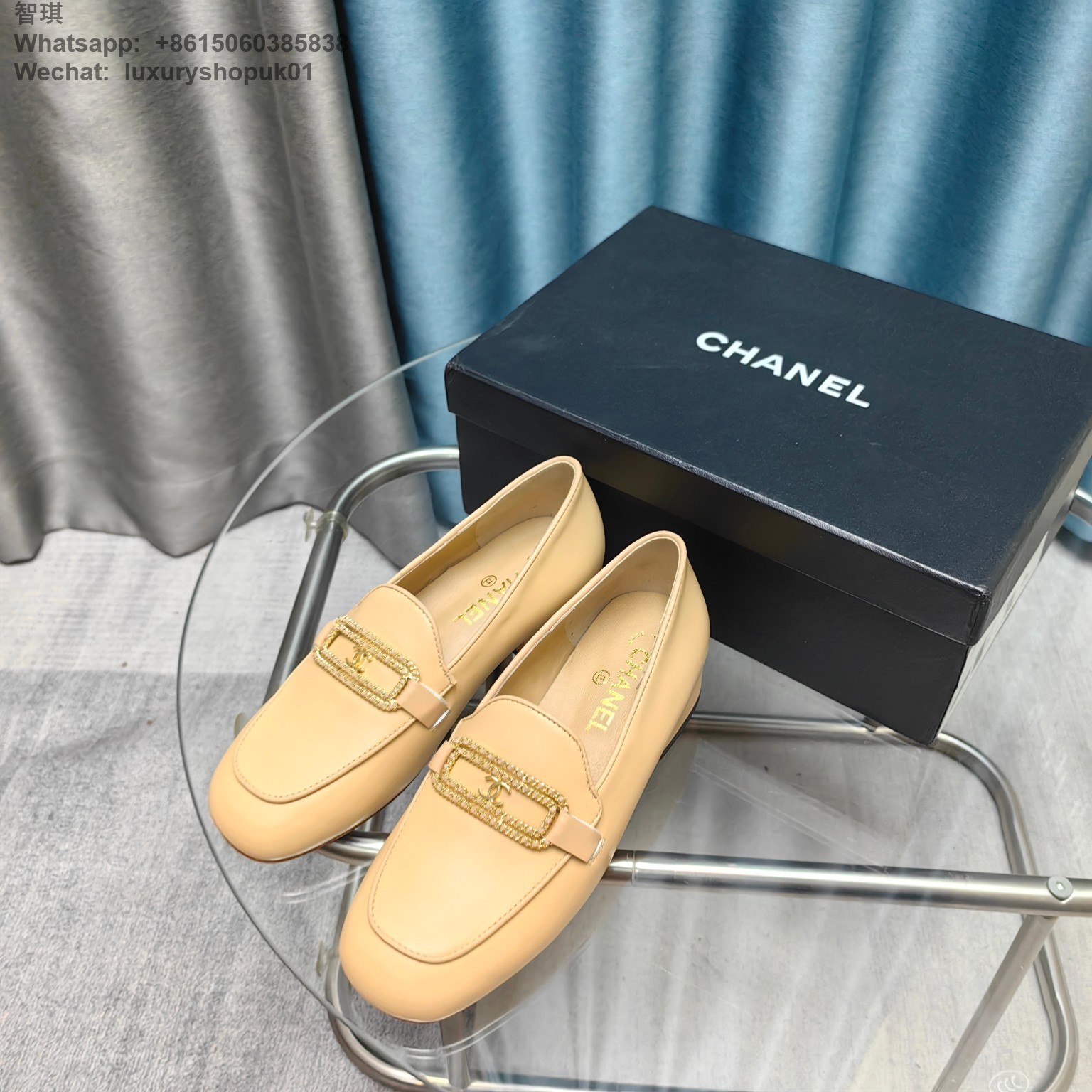 Women Chanel Chain Loafers Patent Leather CC Logo Flats Shoes