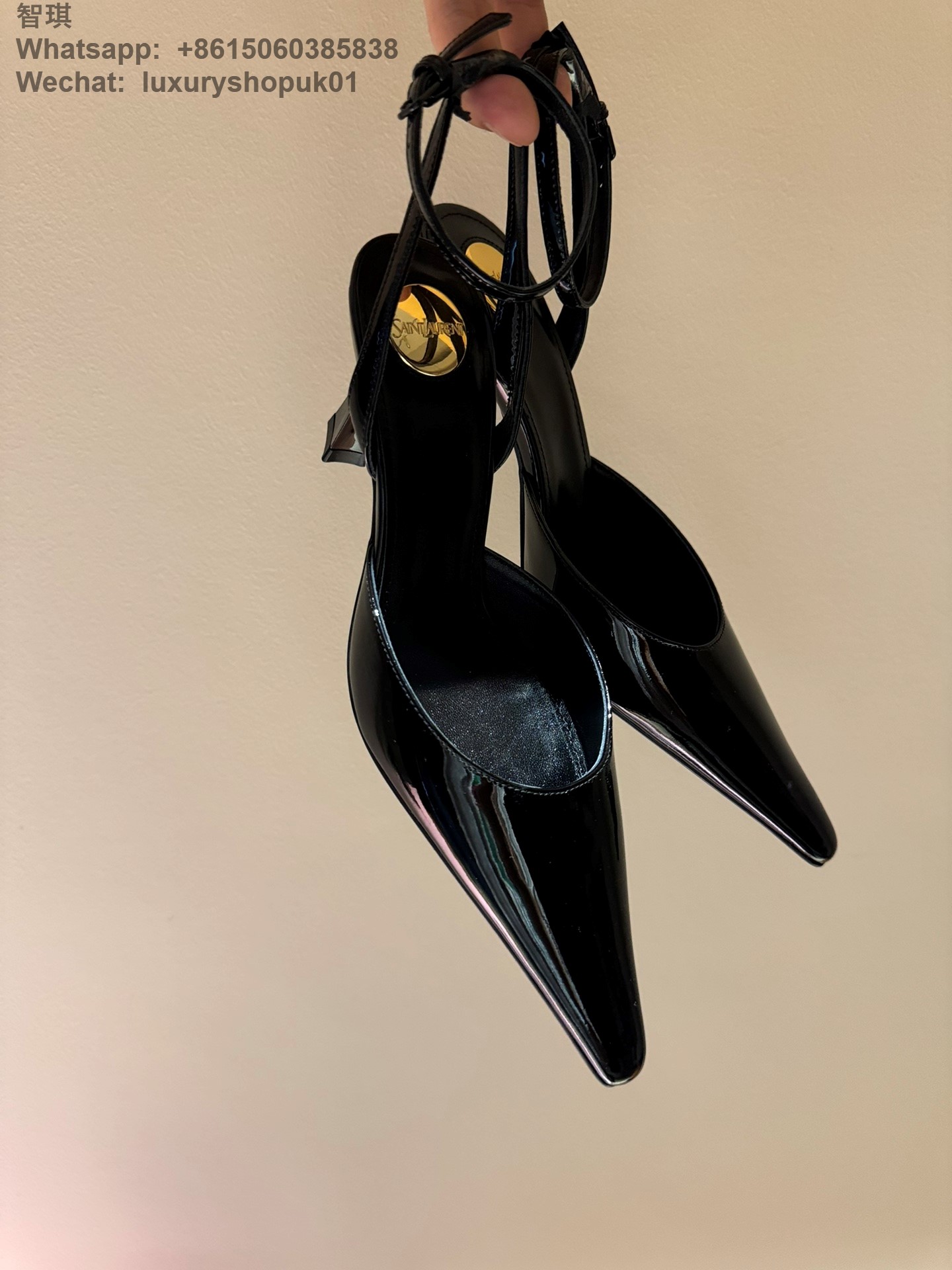 Saint Laurent Blade Slingback Pumps patent leather wraparound ankle ties Women Sandal Shoes YSL