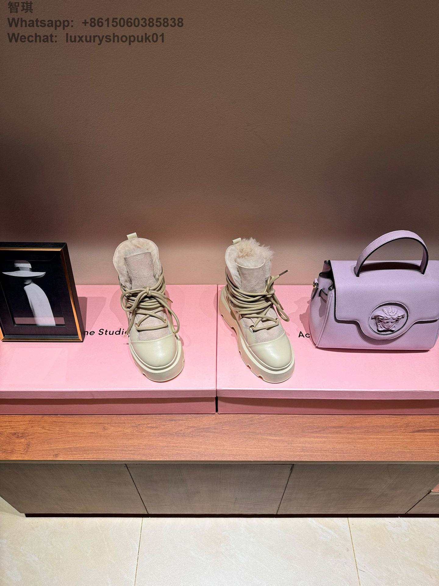 INUIKII Endurance Trekking Leather Lace-Up Classic Sneaker Lambskin Suede Fur Ankle Boots Women