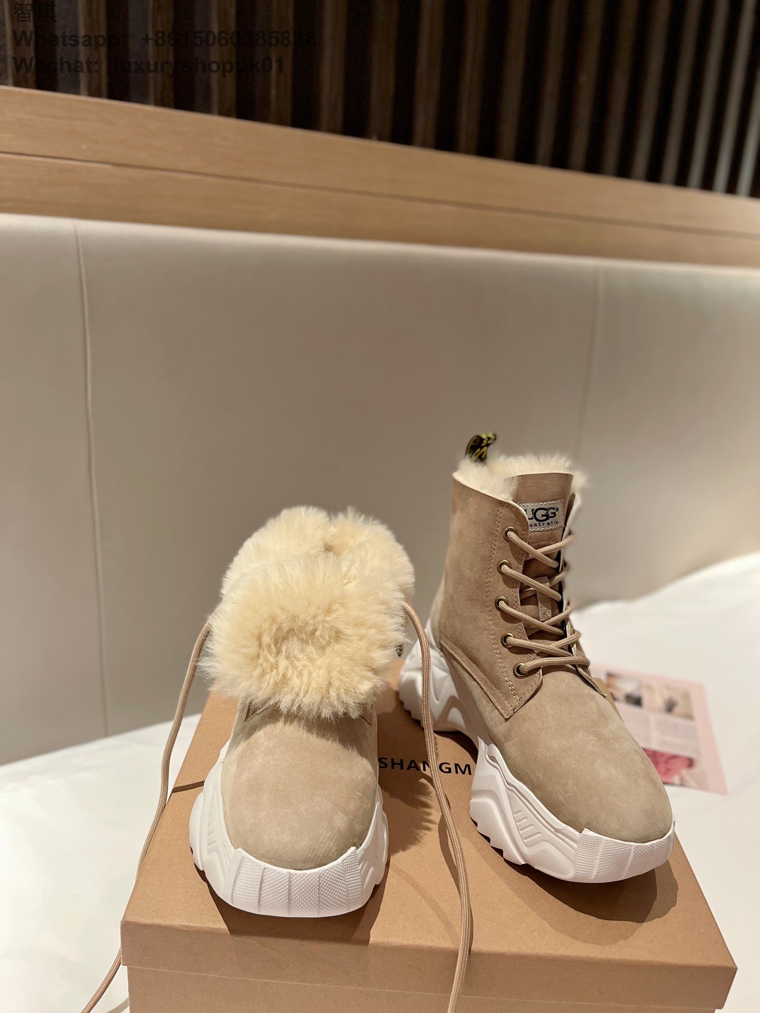 Ugg Beven Fur-lined Lace up High-top Sneakers Women snow shoes