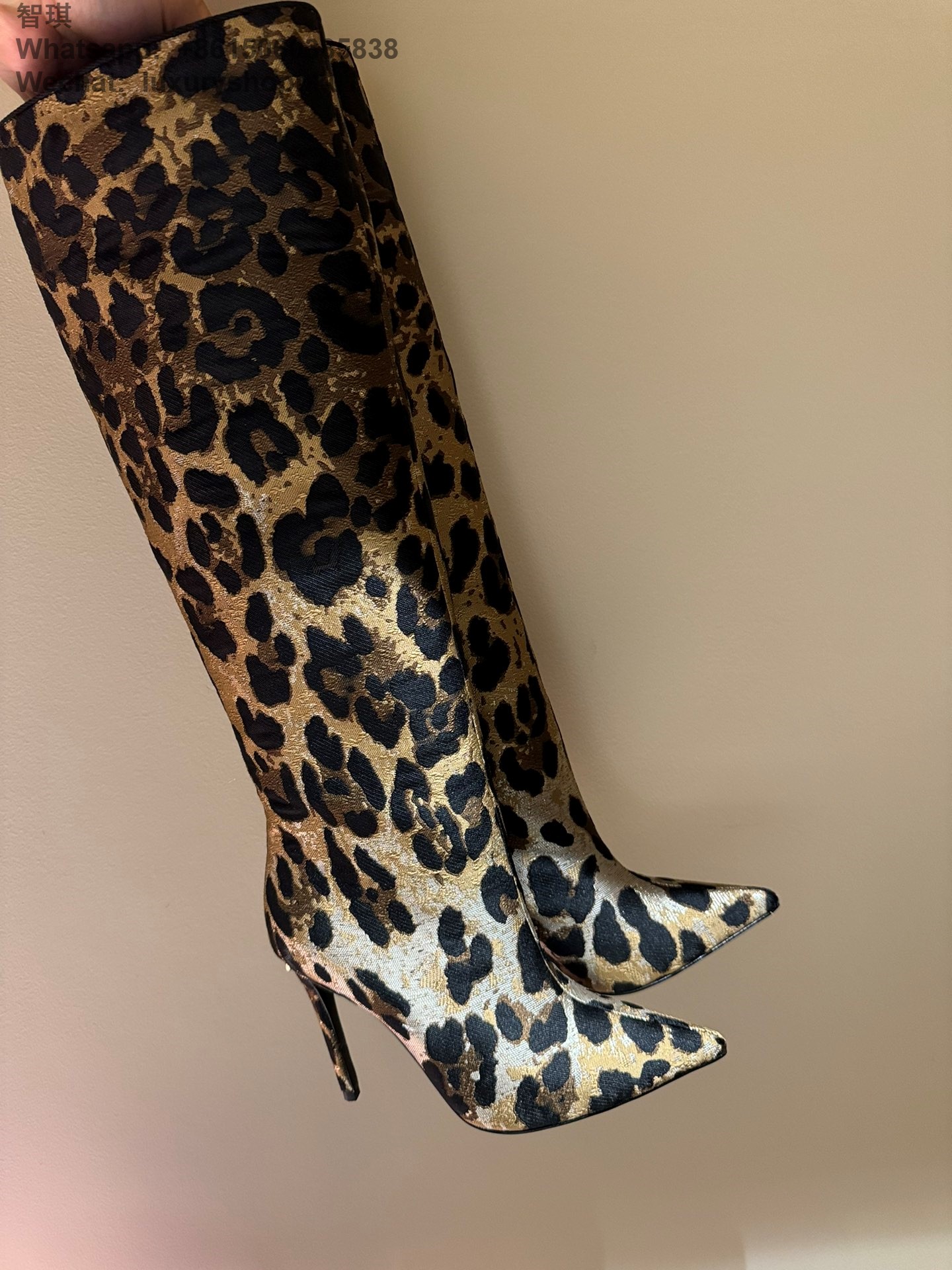 Dolce & Gabbana Leopard Jacquard Stiletto Knee-High Boot DG Women Shoes