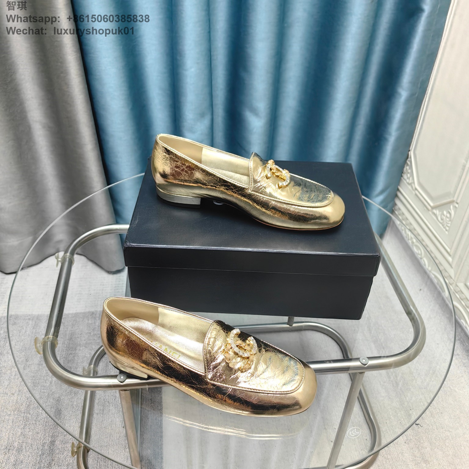 Women Chanel Crystals Diamond Loafers Leather CC Logo Flats Shoes