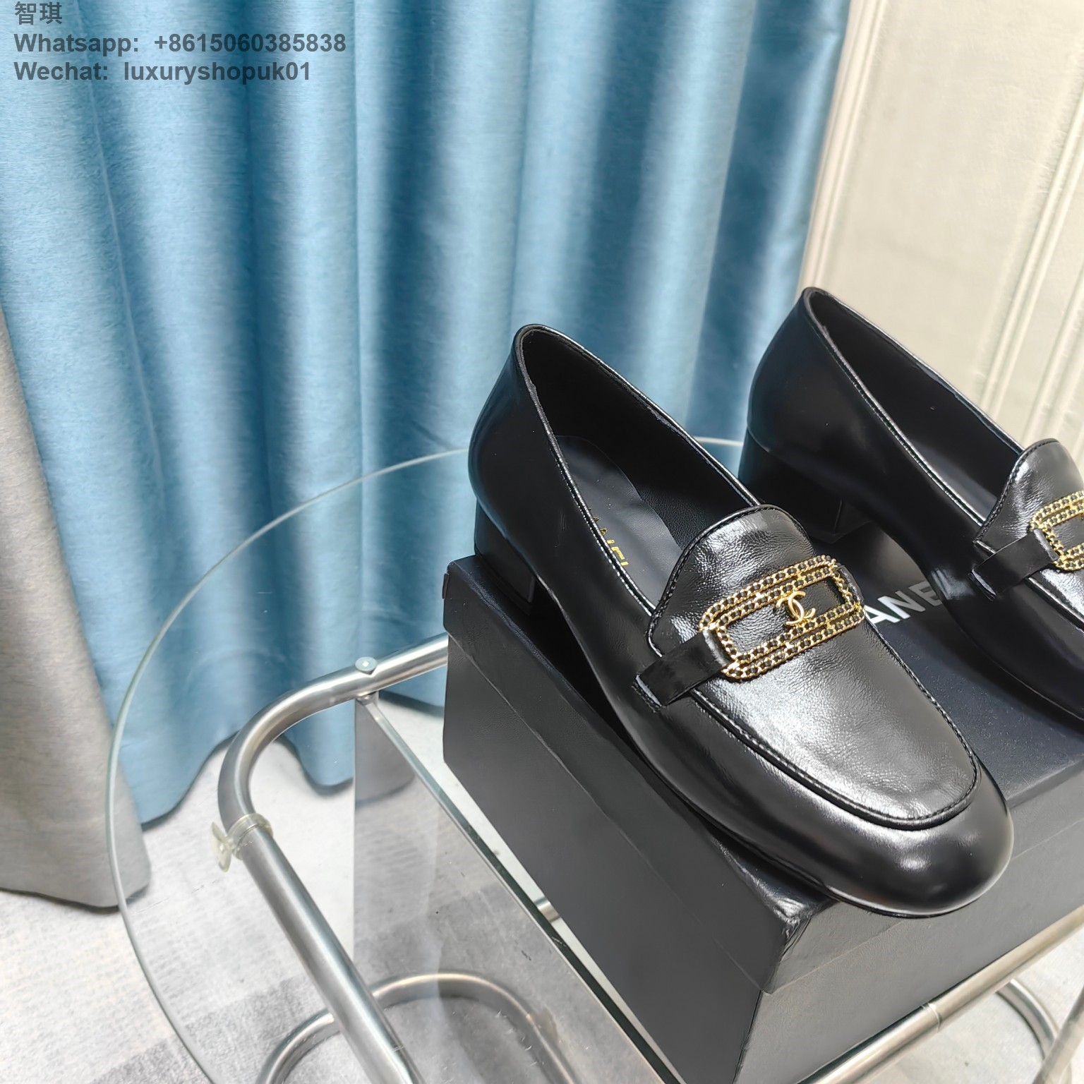 Women Chanel Chain Loafers Patent Leather CC Logo Flats Shoes