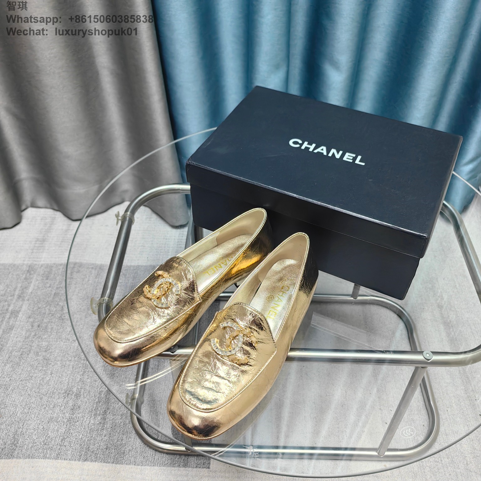 Women Chanel Crystals Diamond Loafers Leather CC Logo Flats Shoes