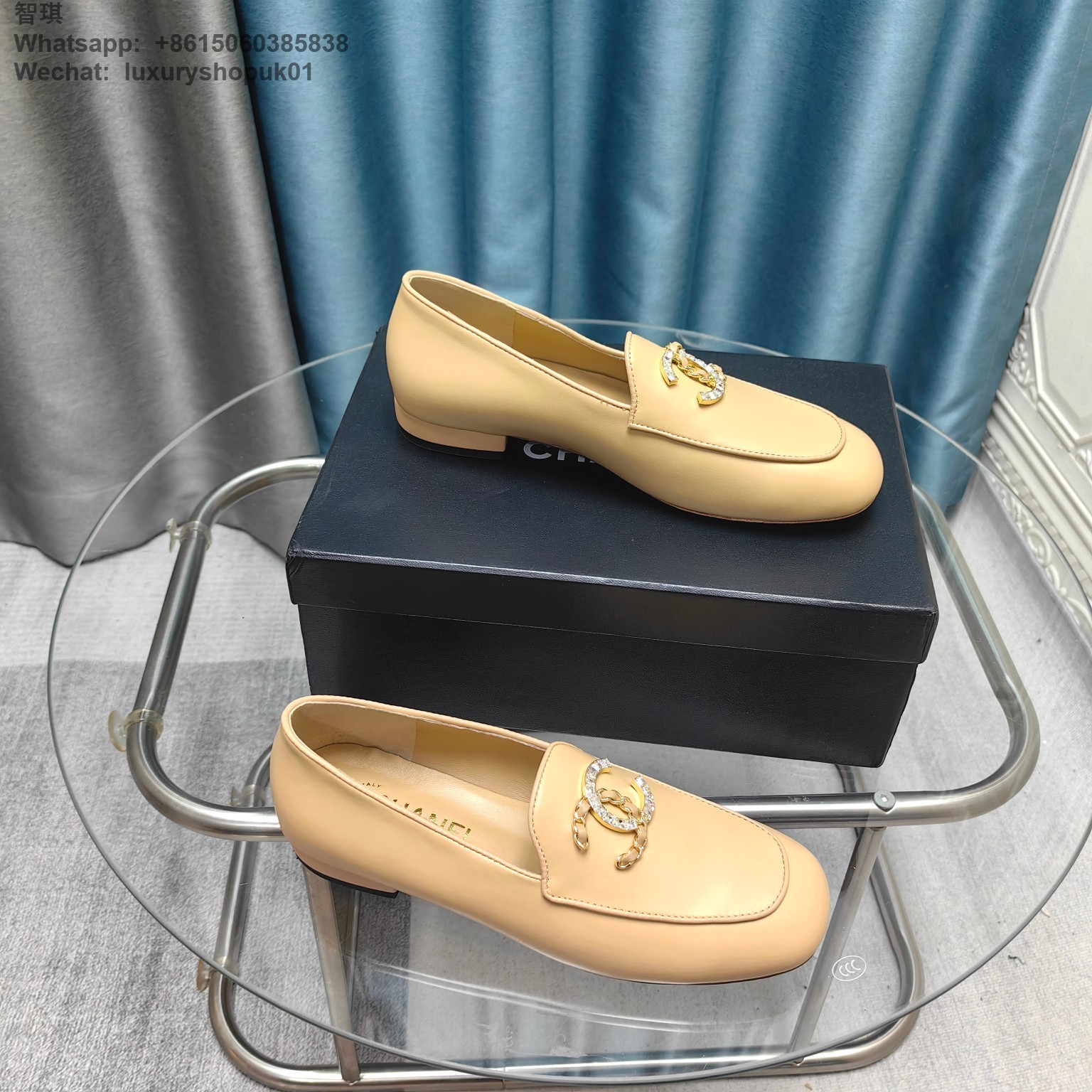 Women Chanel Crystals Diamond Loafers Leather CC Logo Flats Shoes