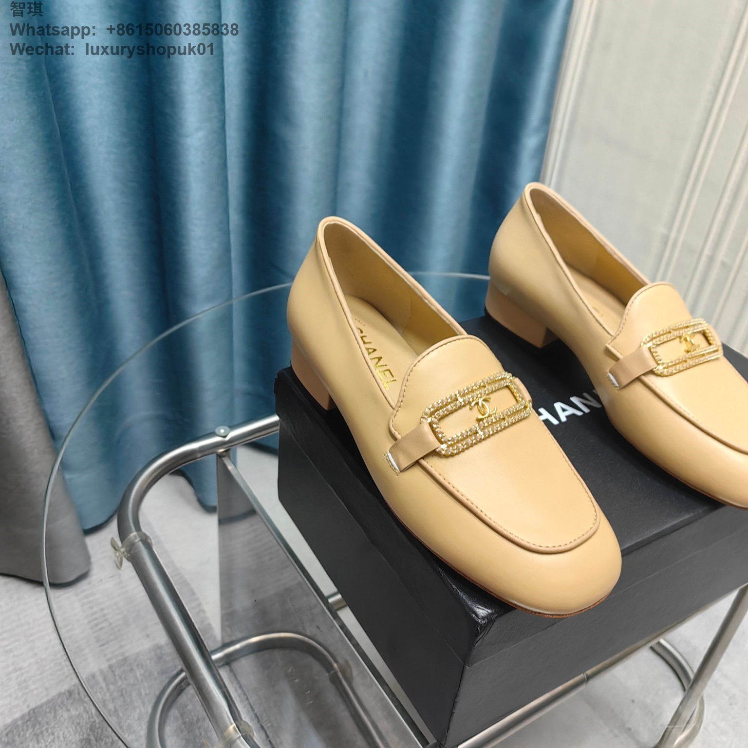 Women Chanel Chain Loafers Patent Leather CC Logo Flats Shoes