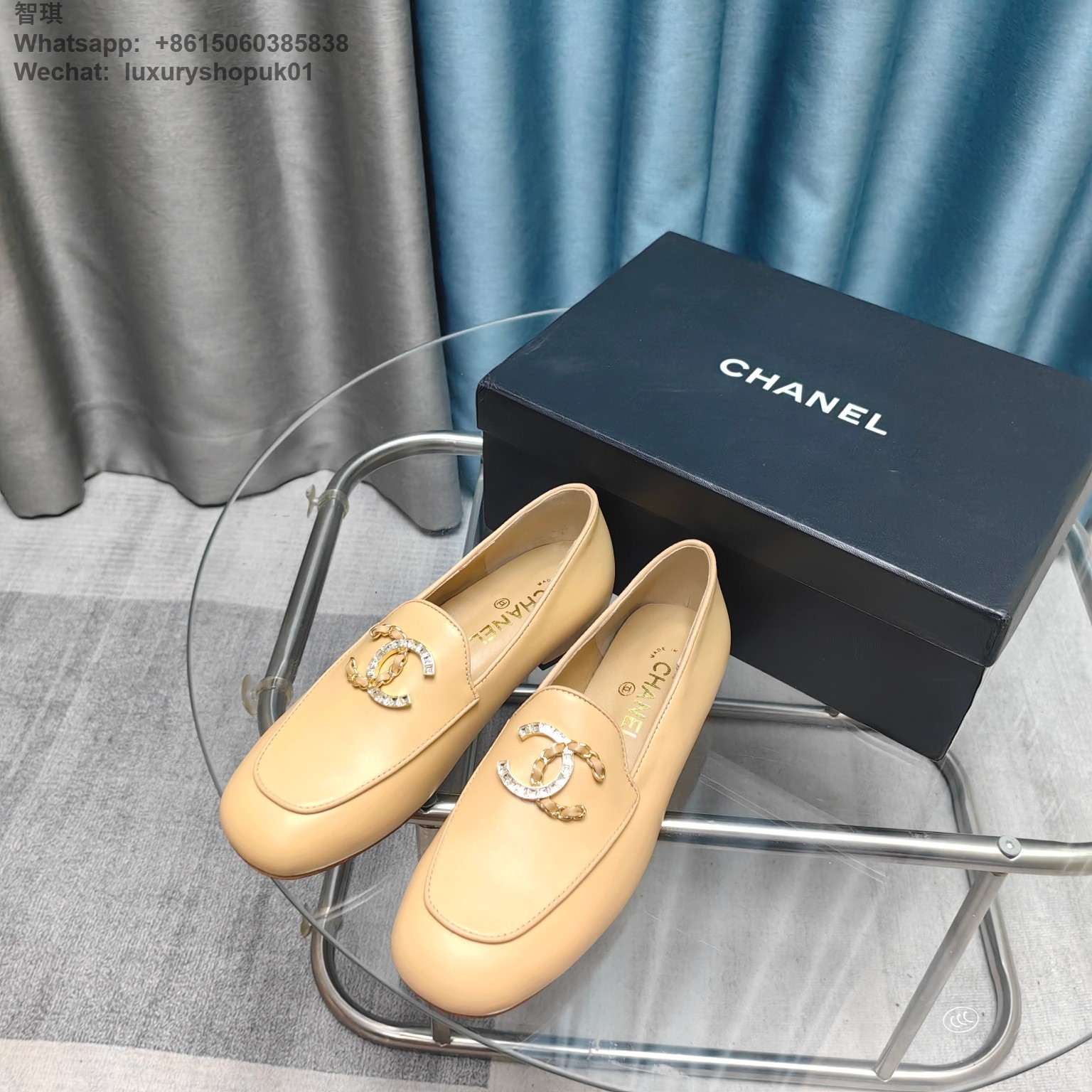 Women Chanel Crystals Diamond Loafers Leather CC Logo Flats Shoes