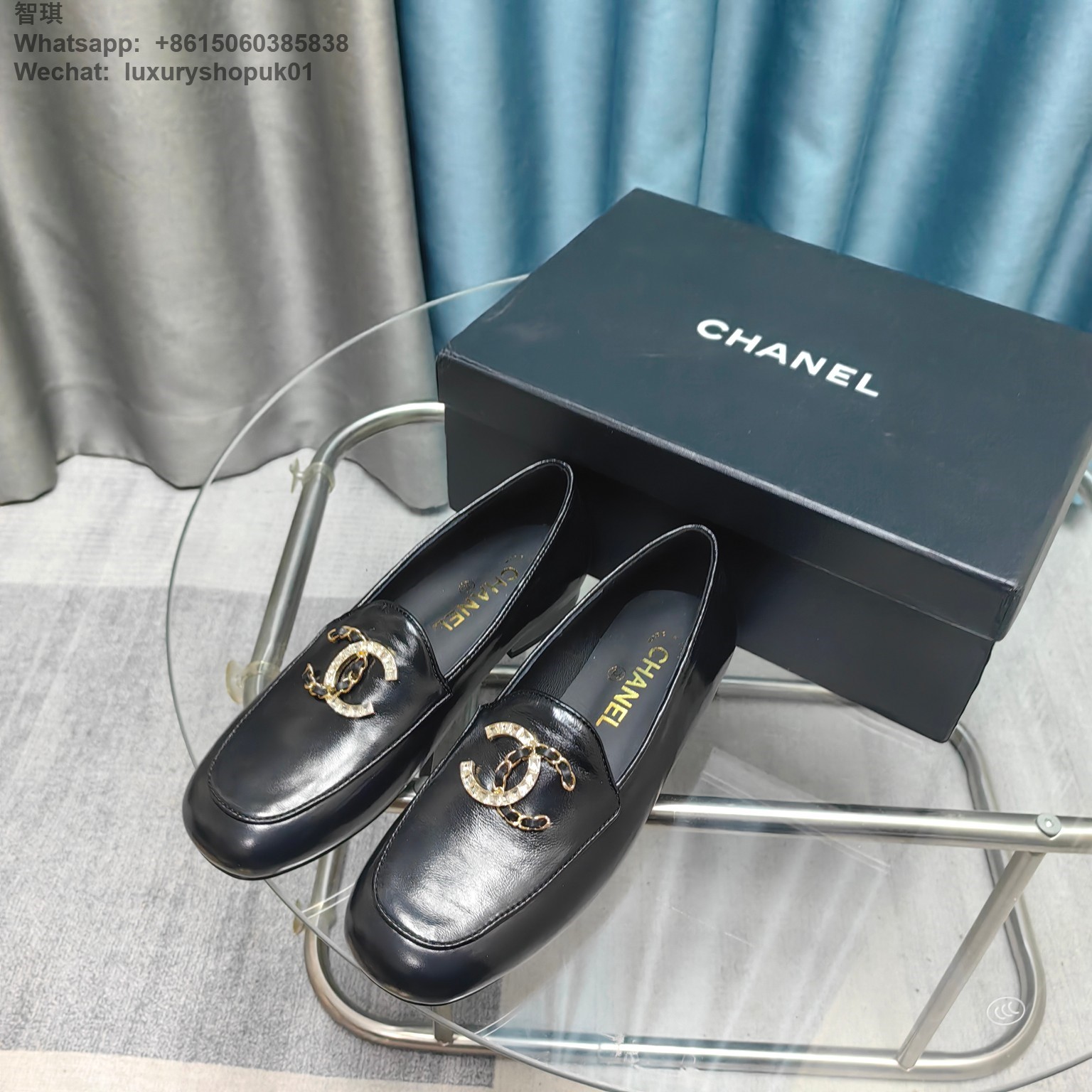 Women Chanel Crystals Diamond Loafers Leather CC Logo Flats Shoes