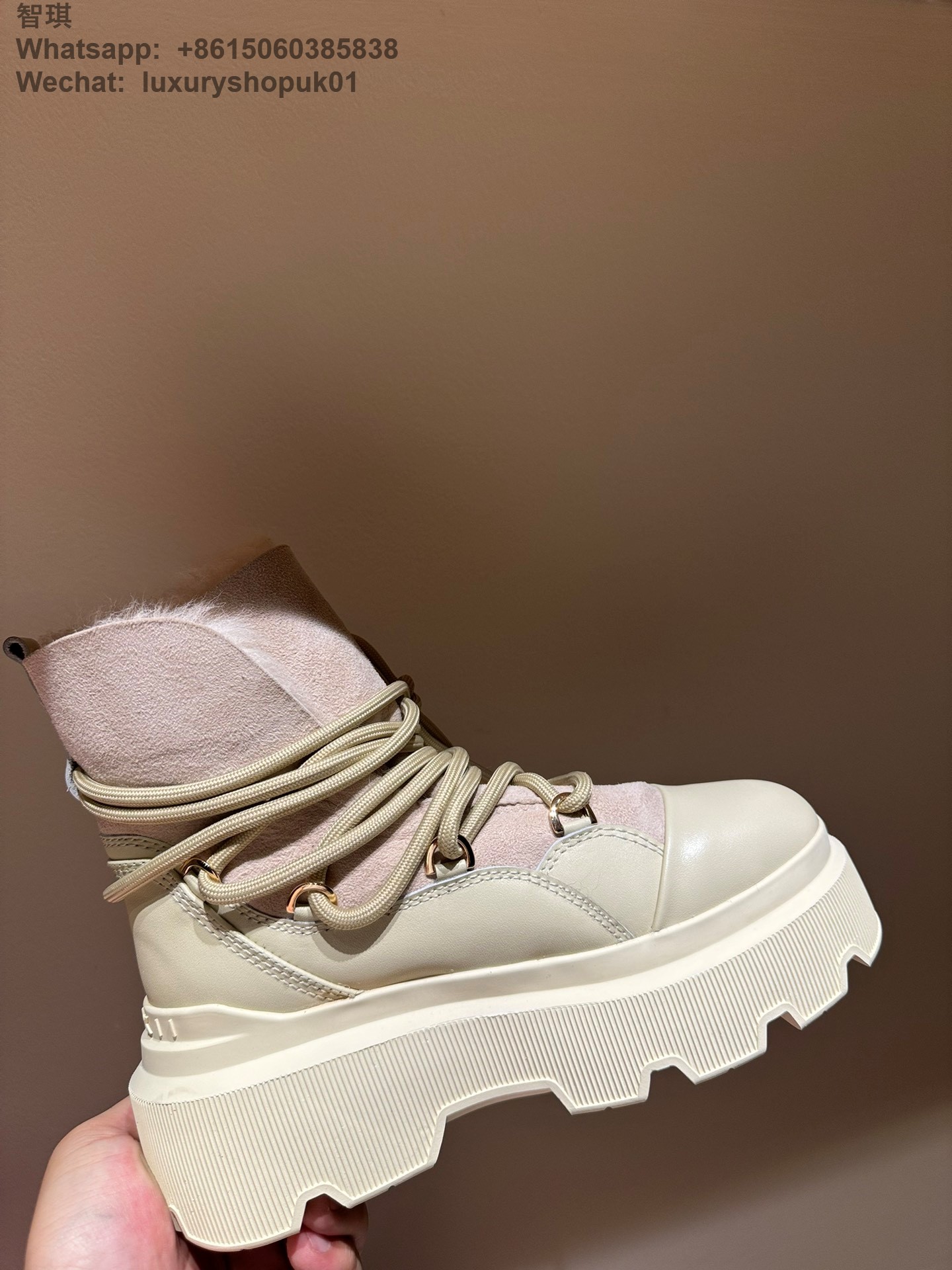 INUIKII Endurance Trekking Leather Lace-Up Classic Sneaker Lambskin Suede Fur Ankle Boots Women