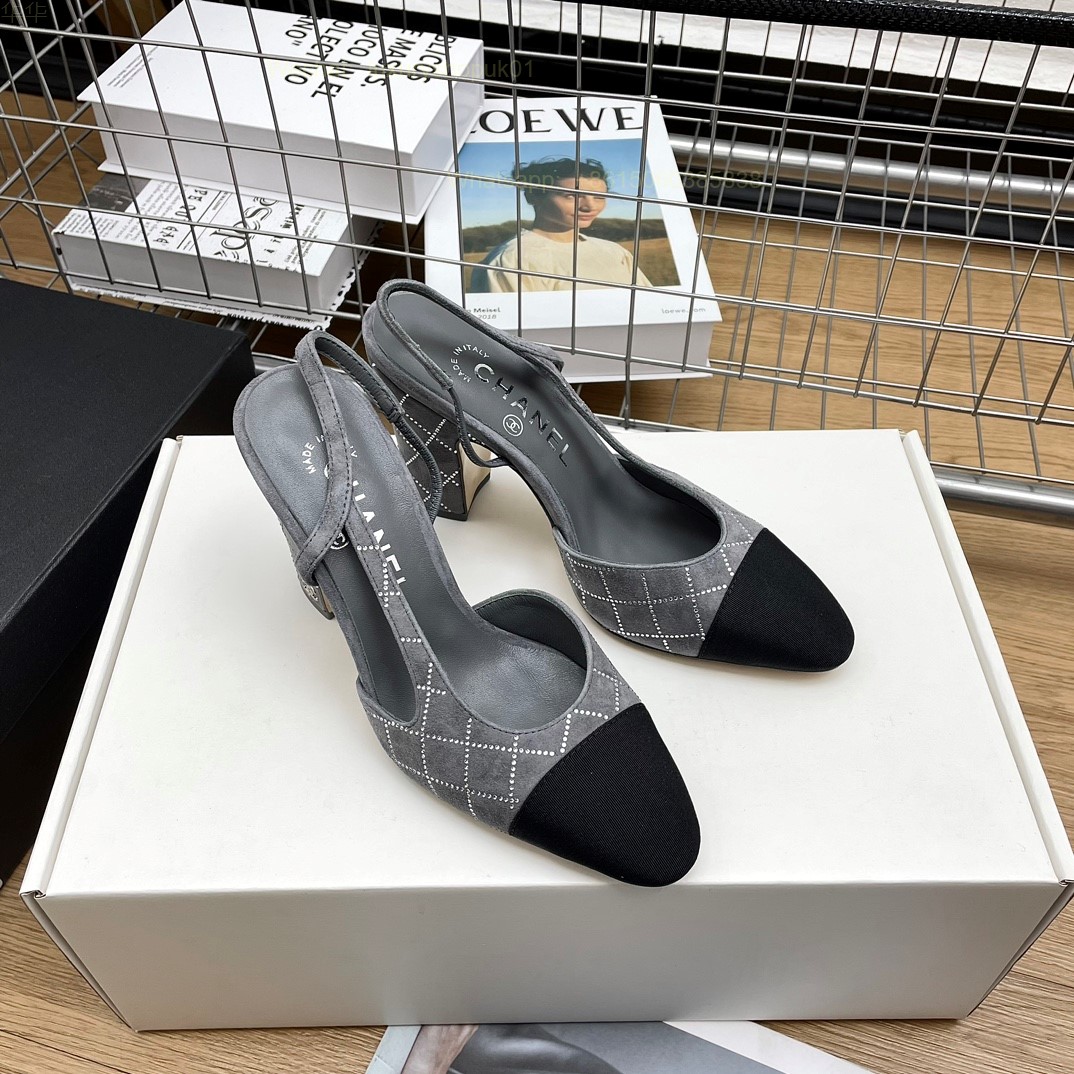 Women Chanel CC Logo Crystal suede Slingbacks Pumps Heels Shoes