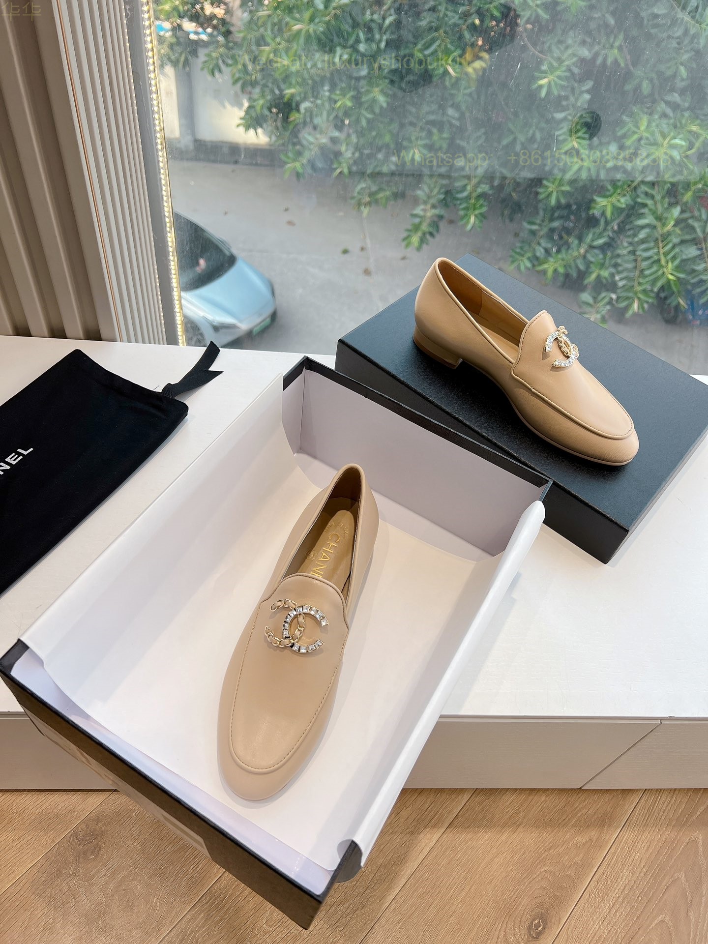 Women Chanel Leather Loafers CC Logo Flats Shoes