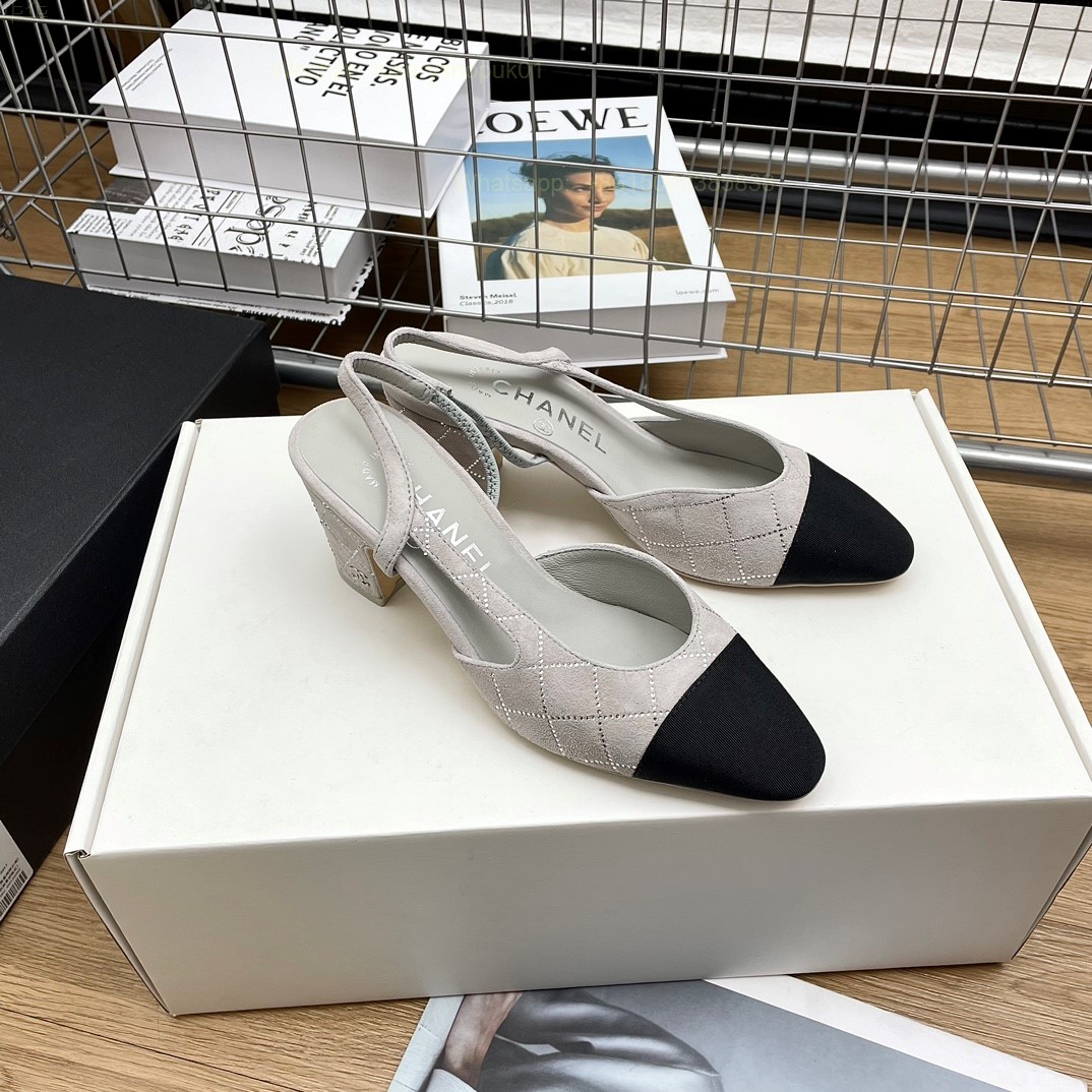 Women Chanel CC Logo crystal suede Slingbacks Pumps Heels Shoes