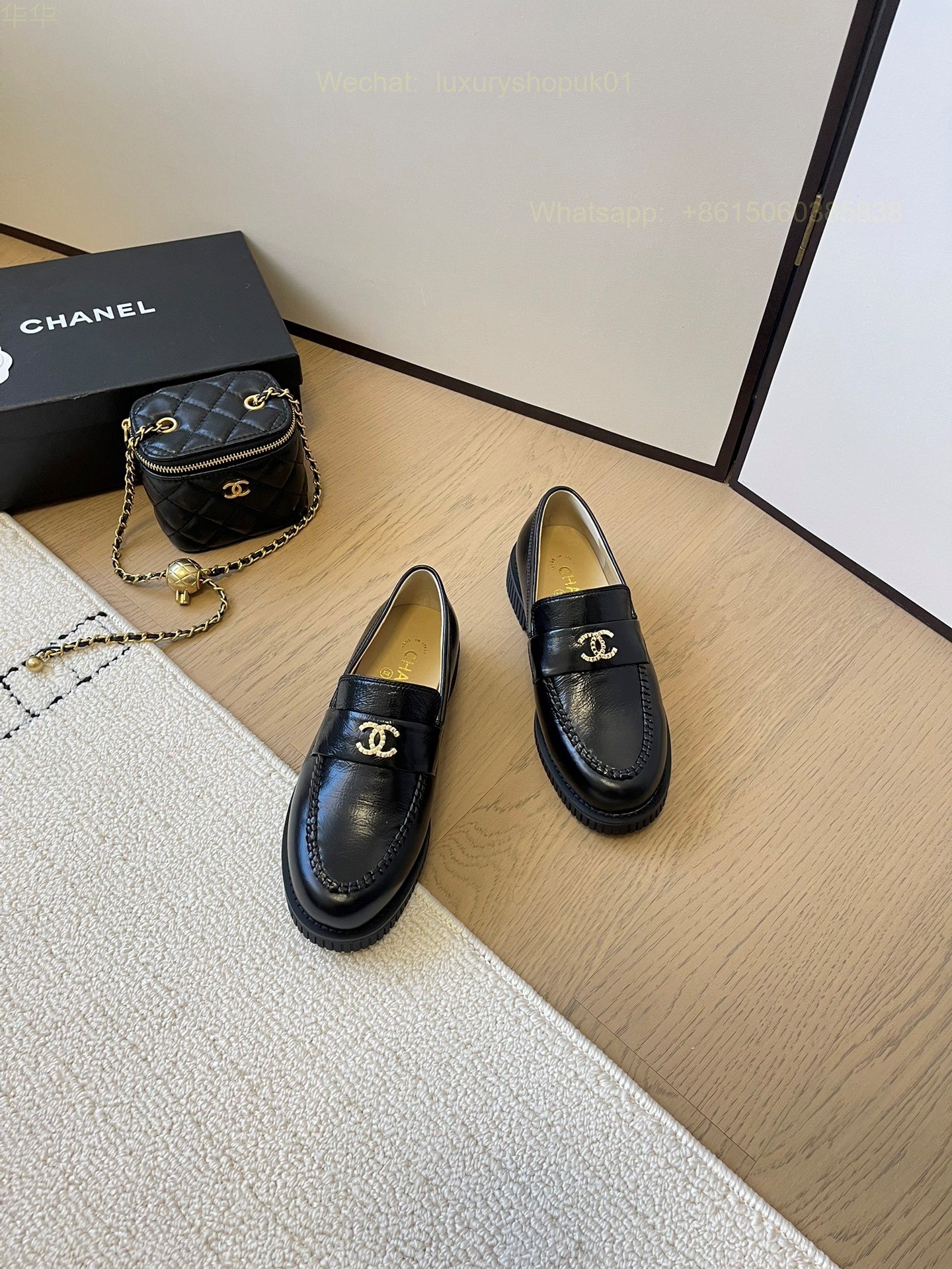Women Chanel Loafers Leather CC Logo Flats Shoes