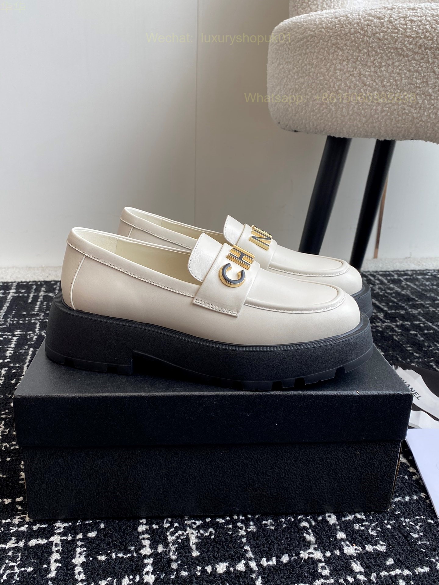 Women Chanel Chain Loafers Leather CC Logo Flats Shoes