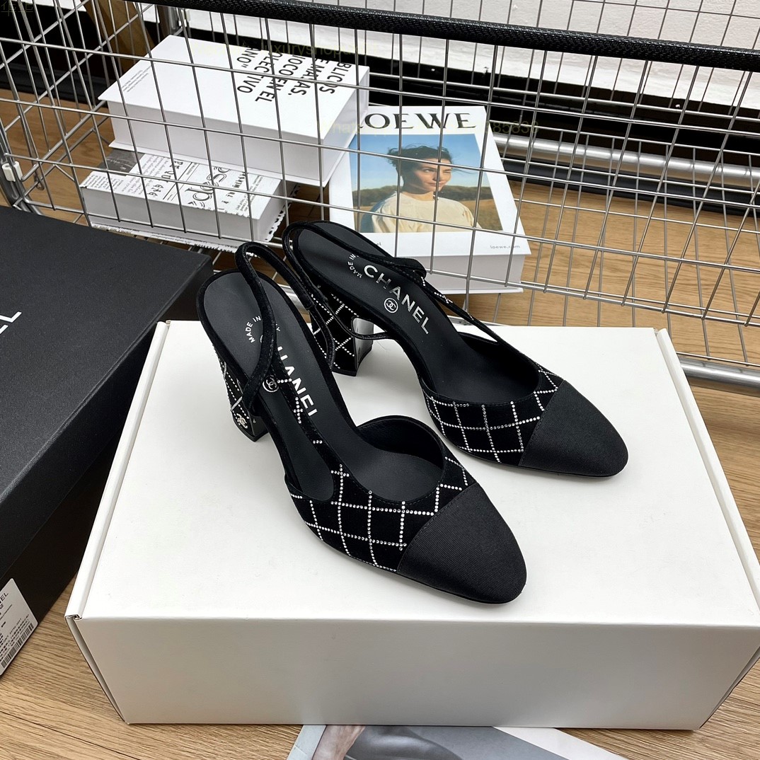 Women Chanel Crystal CC Logo Suede Slingbacks Pumps Heels Shoes