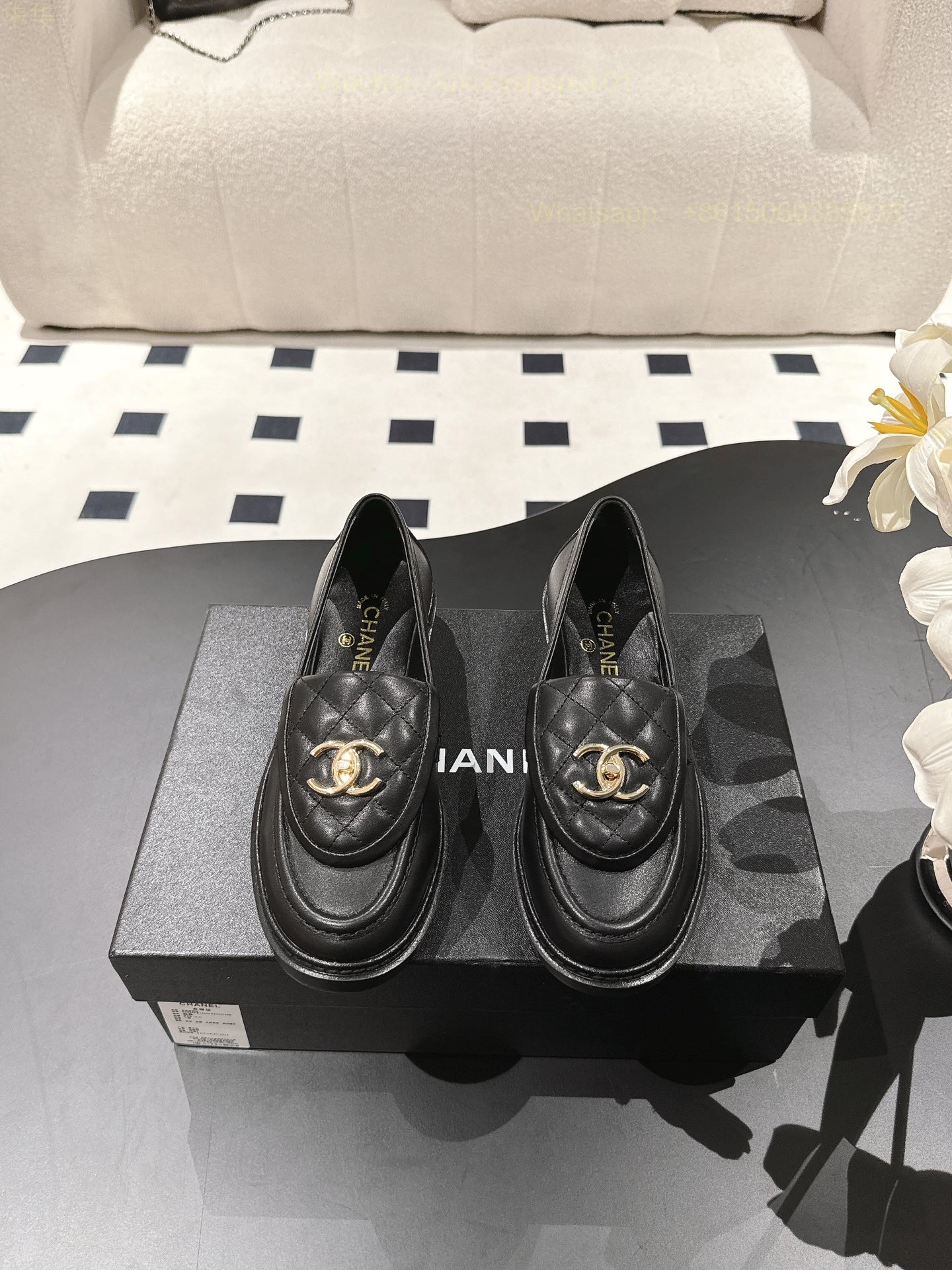 Women Chanel Loafers Leather CC Logo Flats Shoes