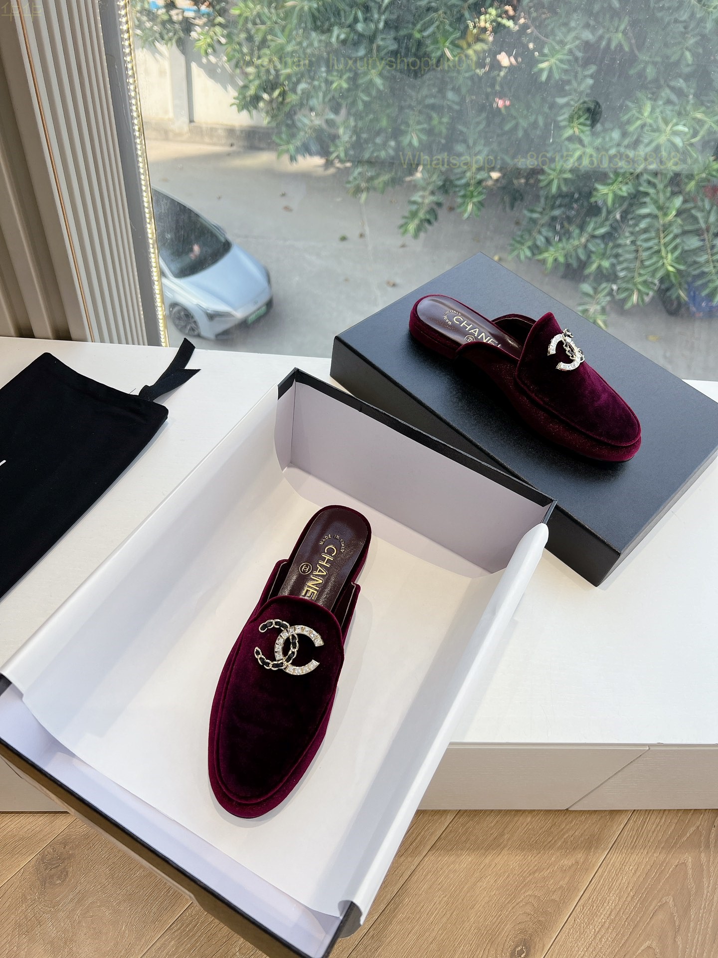 Chanel CC Logo Velvet Slip On Slippers Slide Sandals