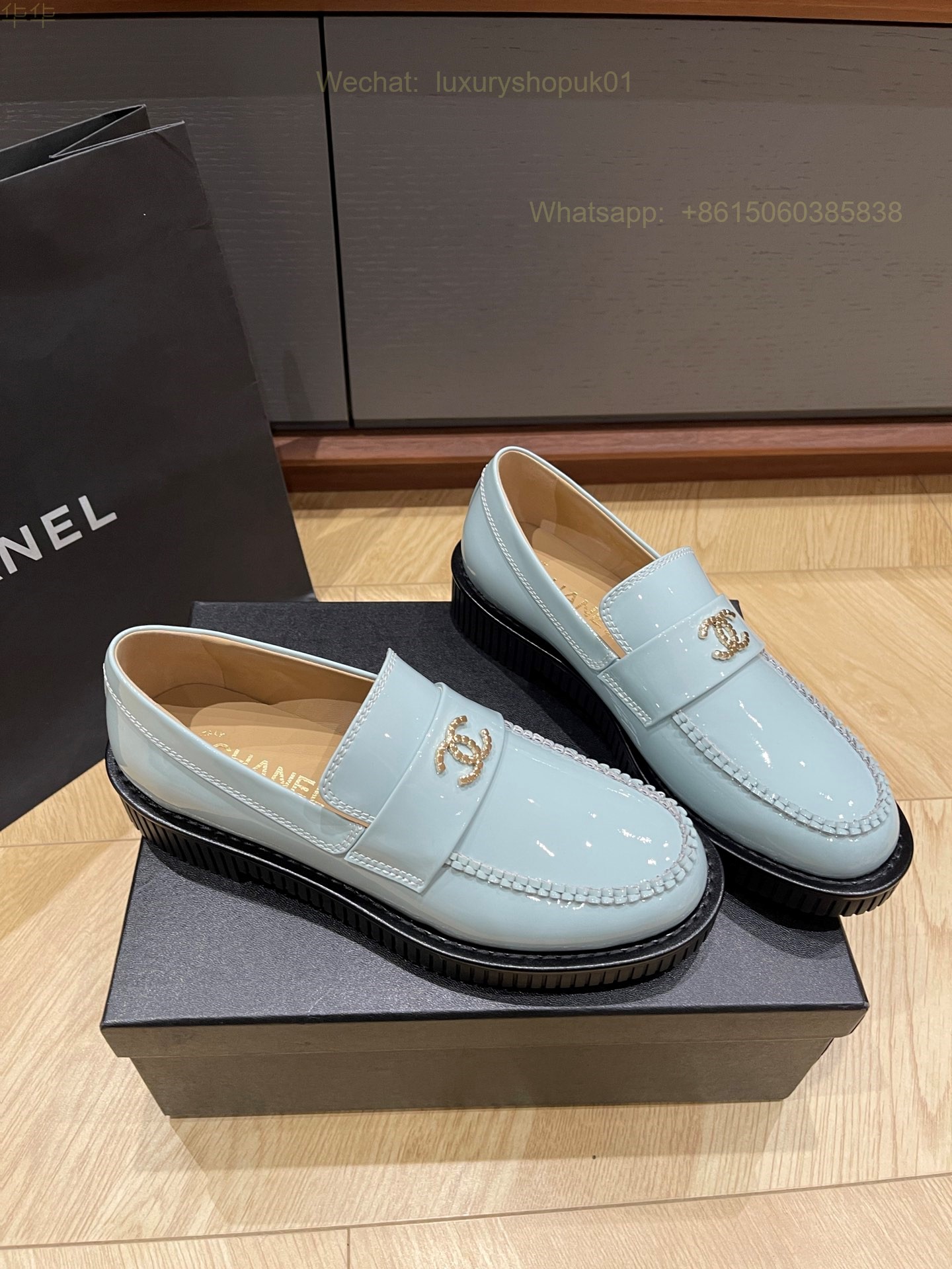 Women Chanel Loafers Patent Leather CC Logo Flats Shoes