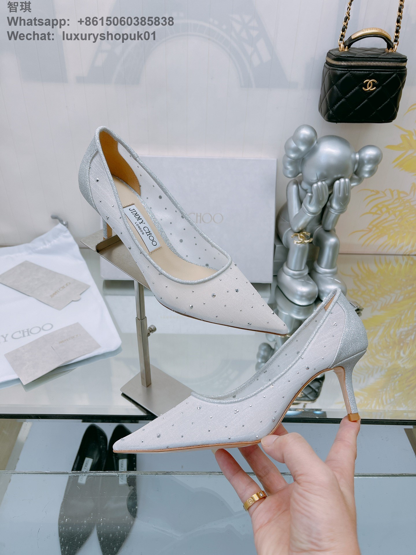 Jimmy Choo Love Crystal Mesh Heeled Pointed toe Pumps Stiletto heels Women Shoes